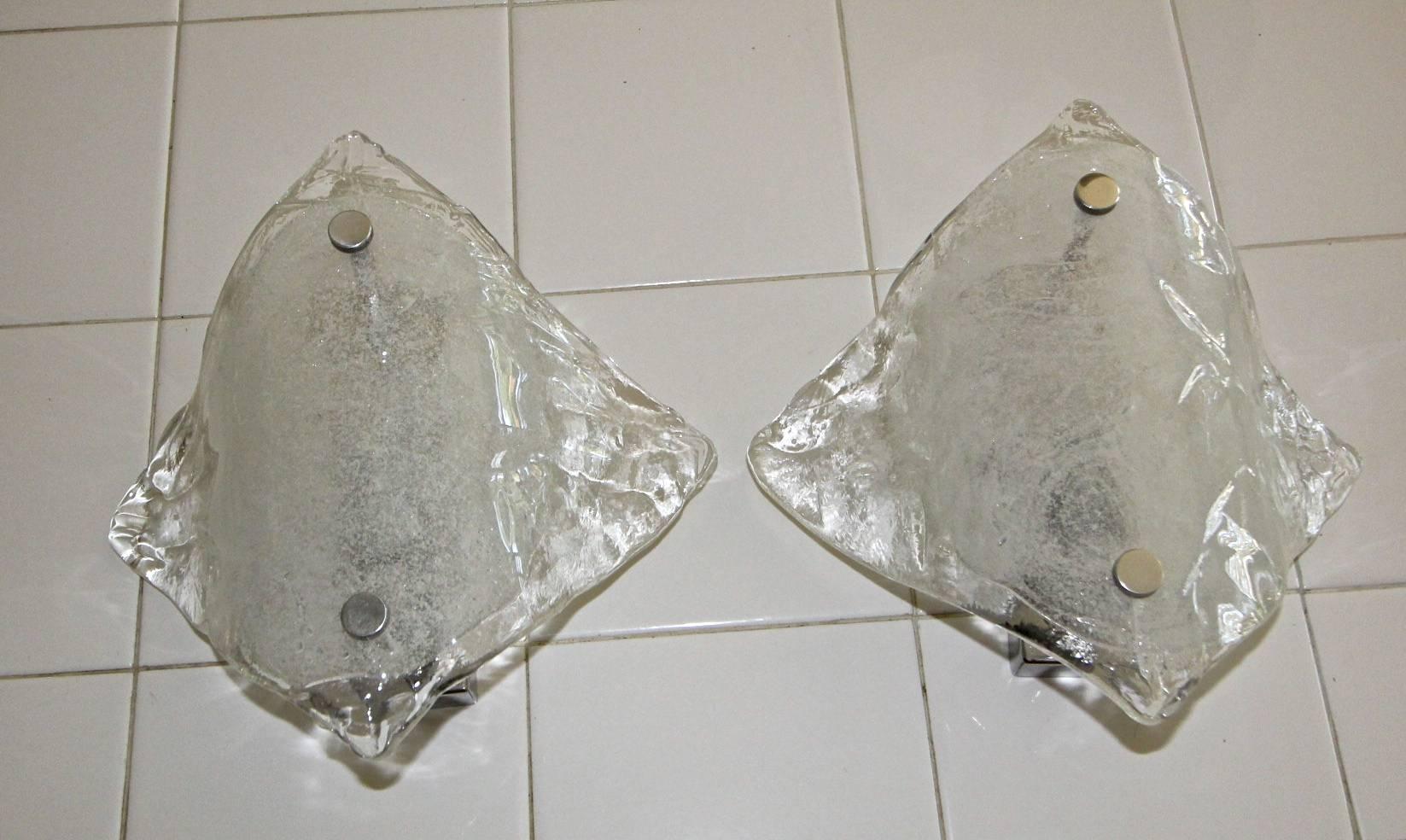 Austrian Pair of Kalmar Clear Opaque Glass Sconces For Sale