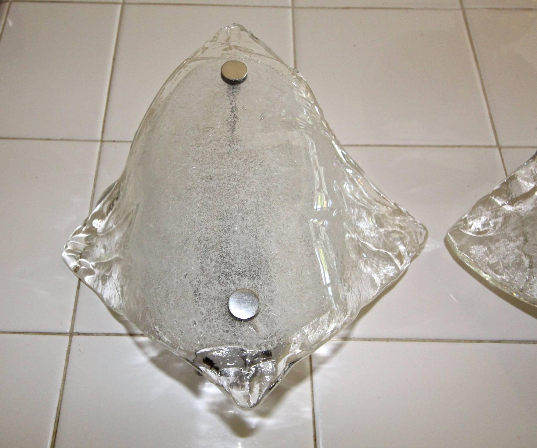 Pair of Kalmar Clear Opaque Glass Sconces In Good Condition For Sale In Palm Springs, CA