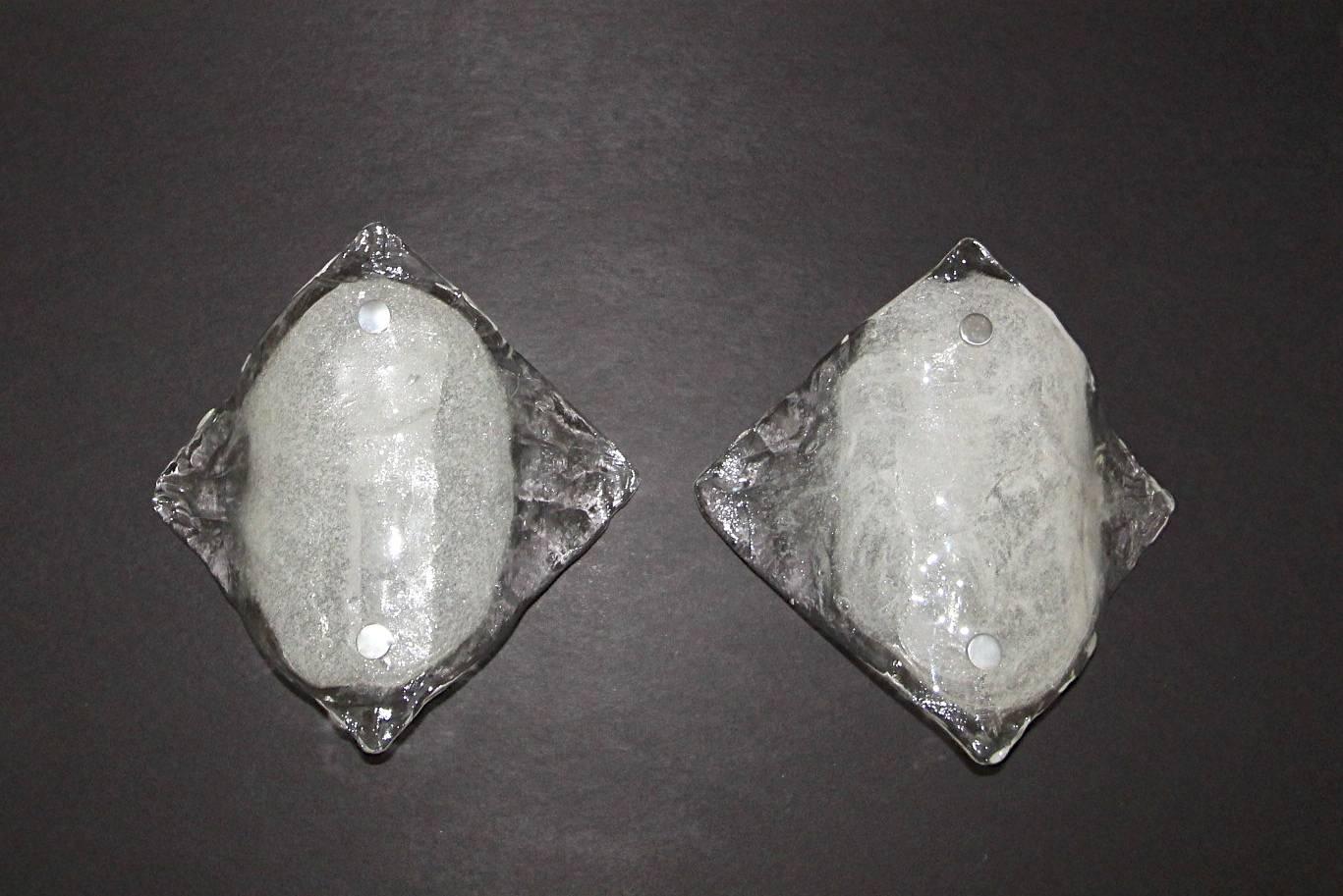 Pair of Kalmar Clear Opaque Glass Sconces For Sale 1