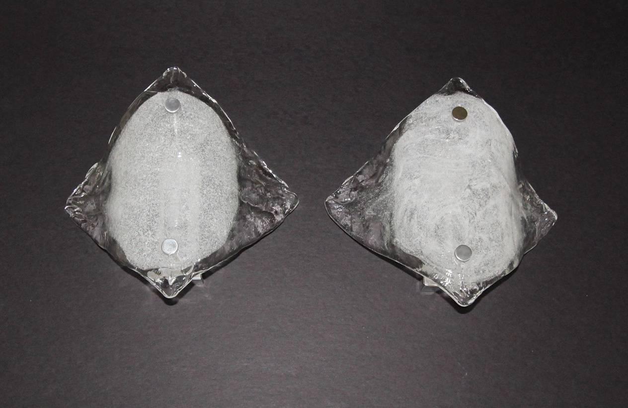 Pair of Kalmar Clear Opaque Glass Sconces For Sale 2