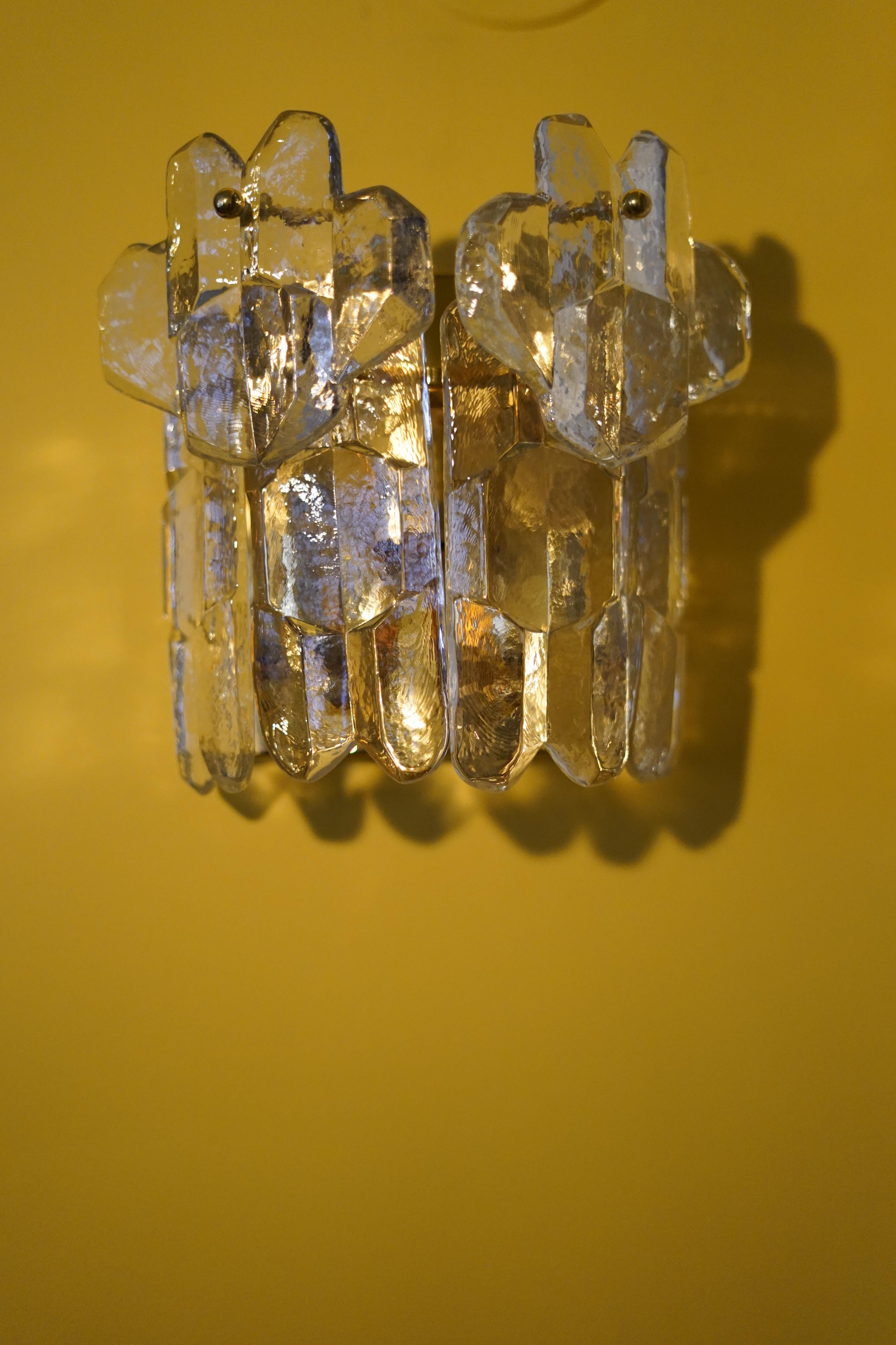 Mid-Century Modern Pair of Kalmar Palazzo Crystal Sconces, Vienna Austria, 1970 For Sale