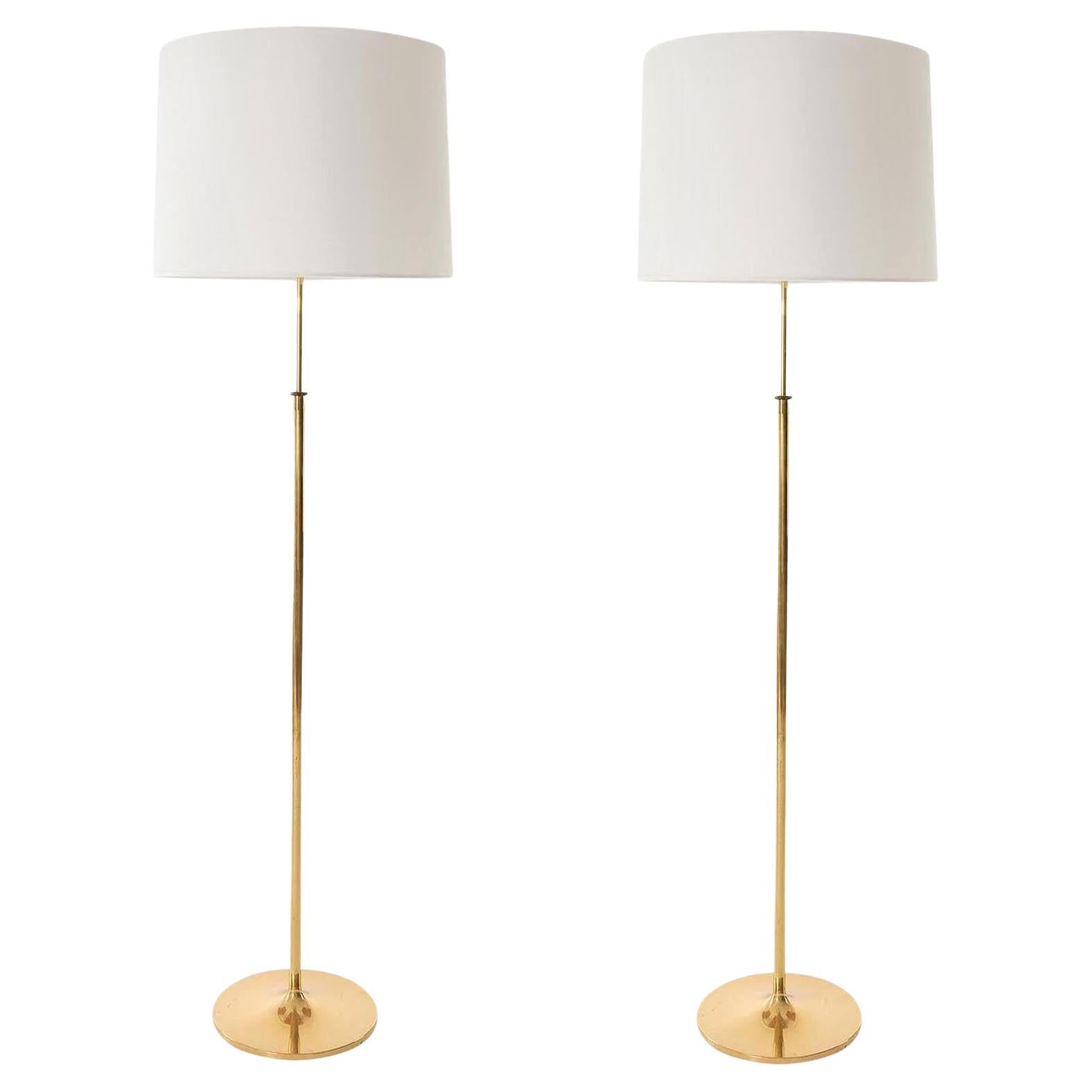 Pair of Kalmar Floor Lamps 'Telescope', Brass Tulip Base Height Adjustable, 1970