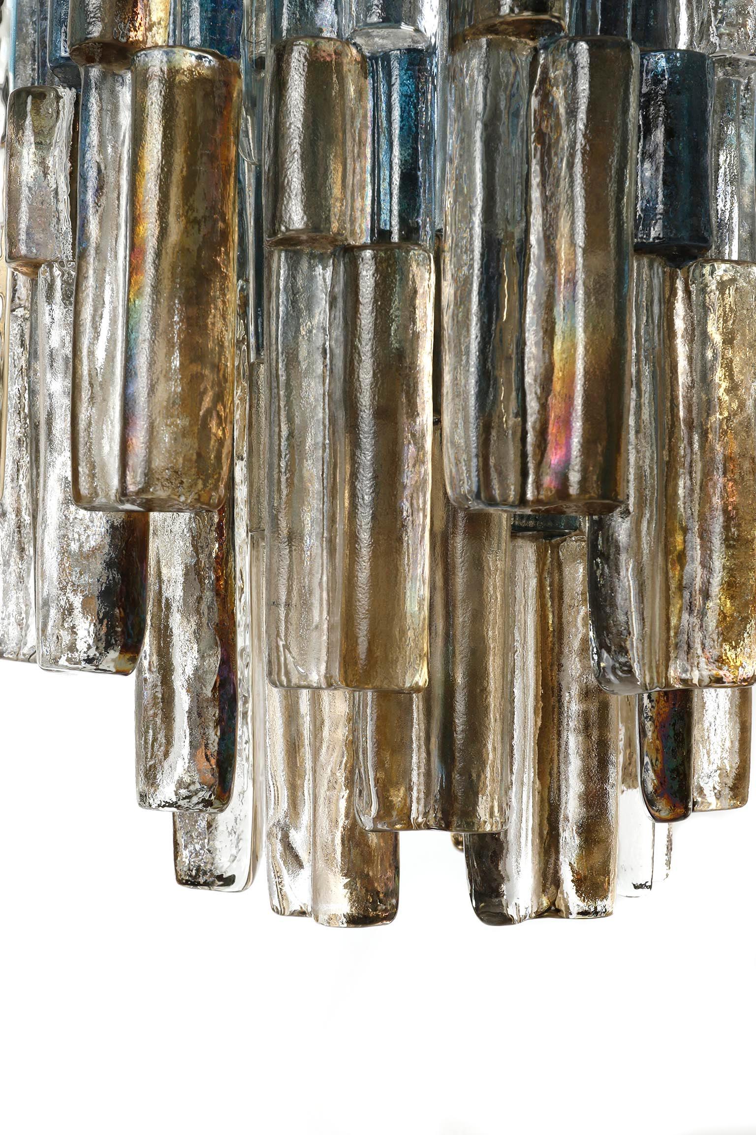 Paar Kalmar Glass Chandeliers Pendelleuchten, Blau-Bernsteinglas Nickel, 1970er Jahre im Angebot 5