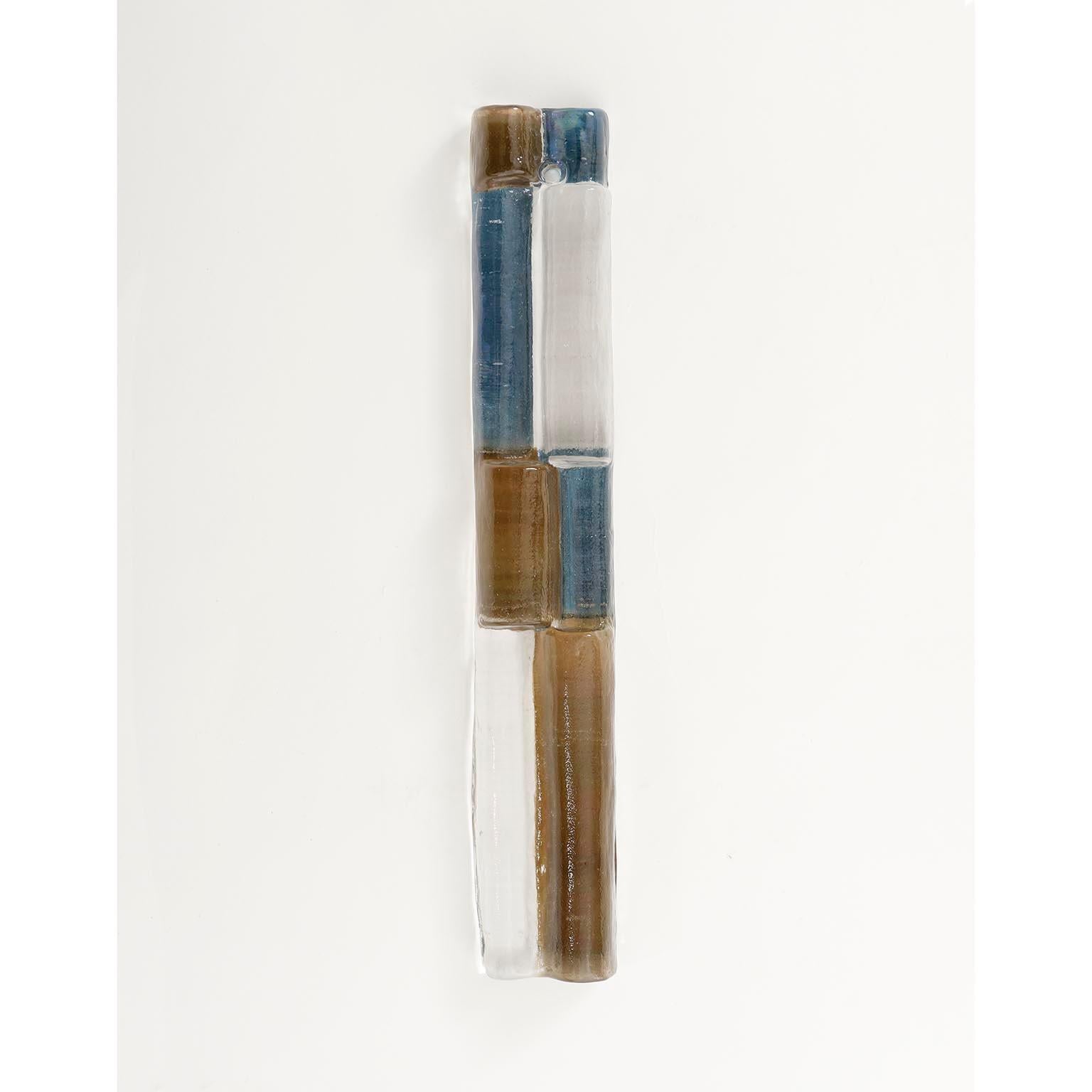 Paar Kalmar Glass Chandeliers Pendelleuchten, Blau-Bernsteinglas Nickel, 1970er Jahre im Angebot 2