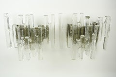 Pair of Kalmar Glass Sconces, Chrome Frame, Rewired, Vienna, 1970s