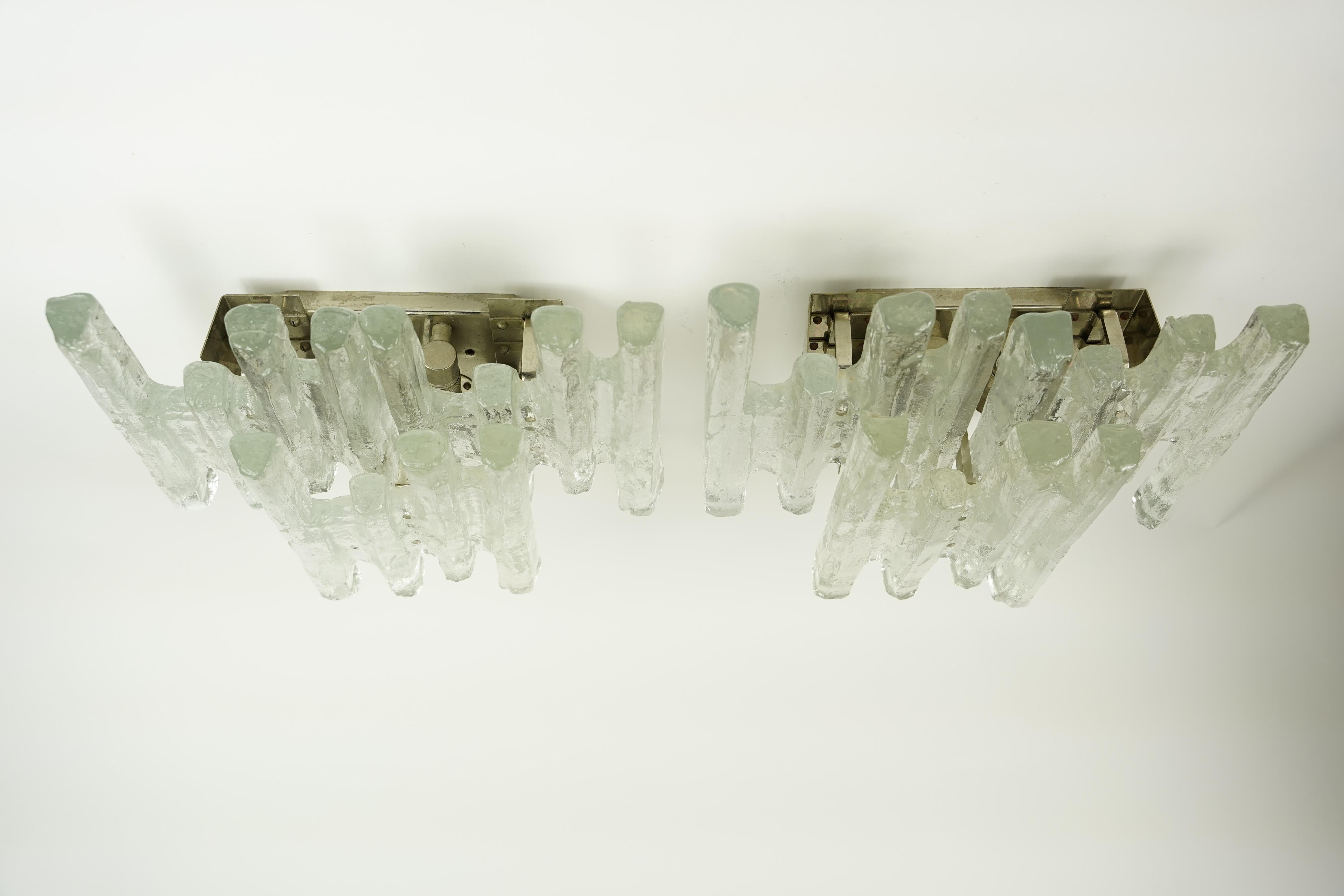Mid-Century Modern Pair of Kalmar glass Sconces, Vienna Austria, 1970 For Sale