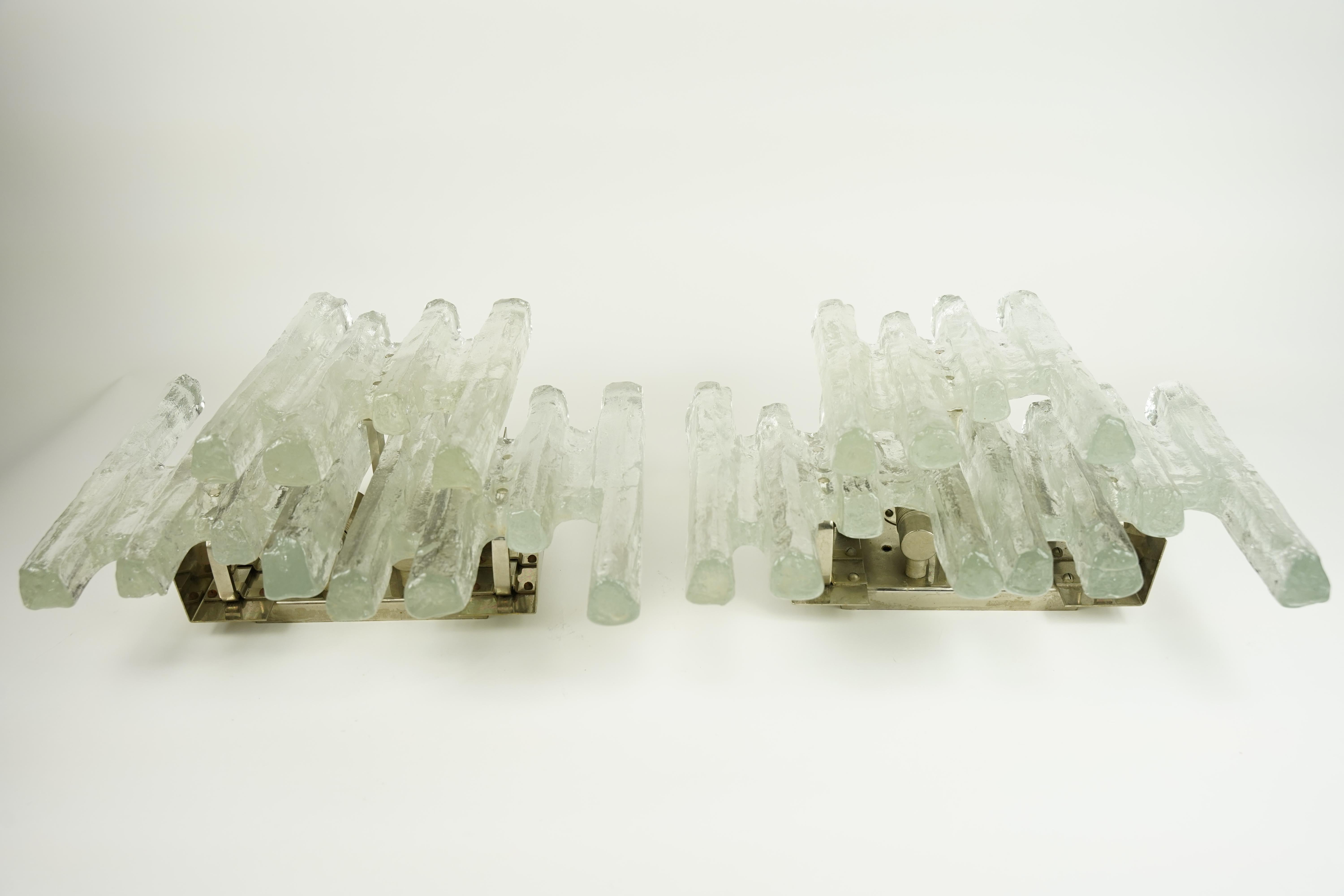 Austrian Pair of Kalmar glass Sconces, Vienna Austria, 1970 For Sale