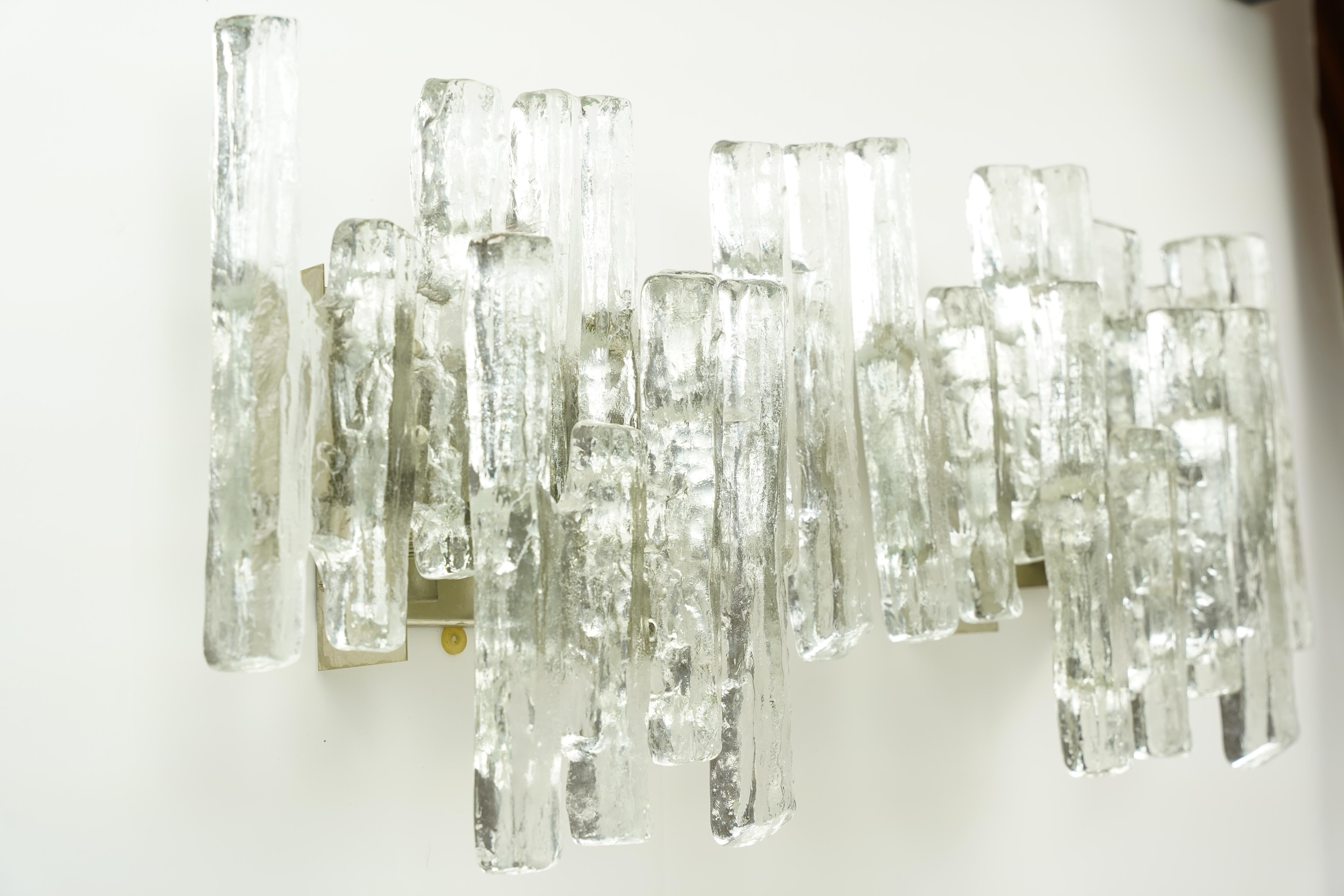 Cast Pair of Kalmar glass Sconces, Vienna Austria, 1970 For Sale