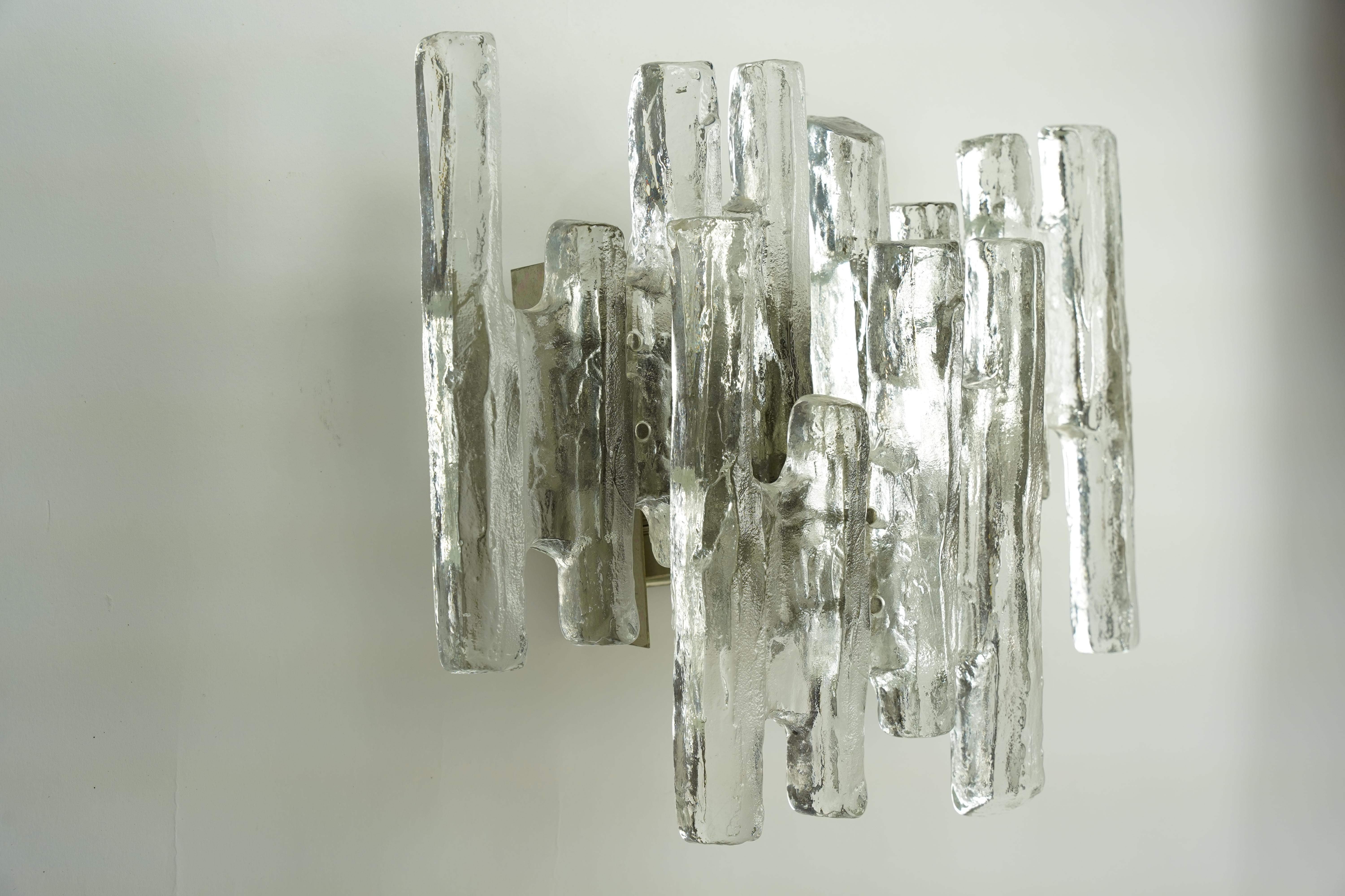 Pair of Kalmar glass Sconces, Vienna Austria, 1970 In Good Condition For Sale In Bronx, NY