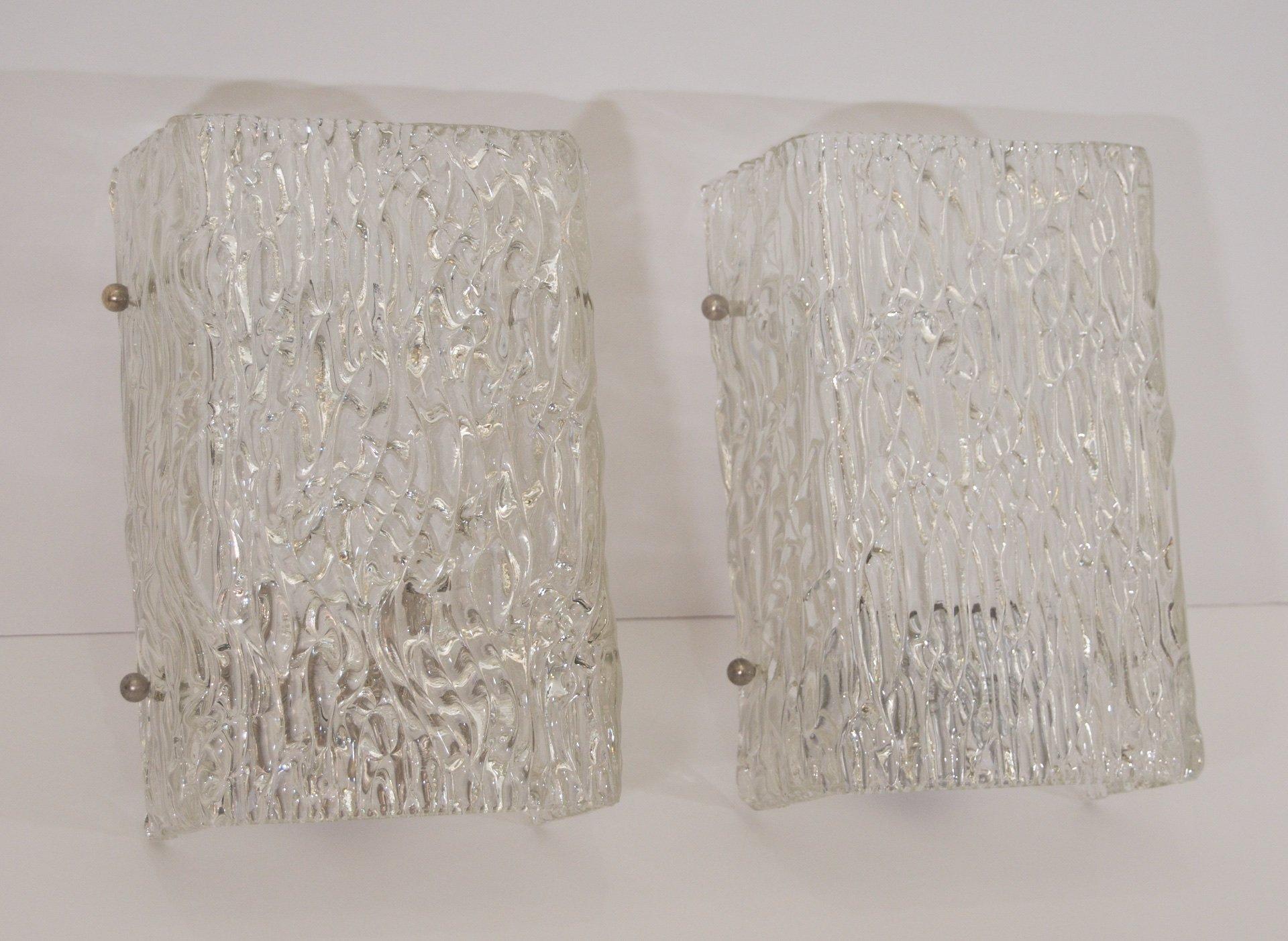 Mid-Century Modern Pair of Kalmar Ice Glass Sconces