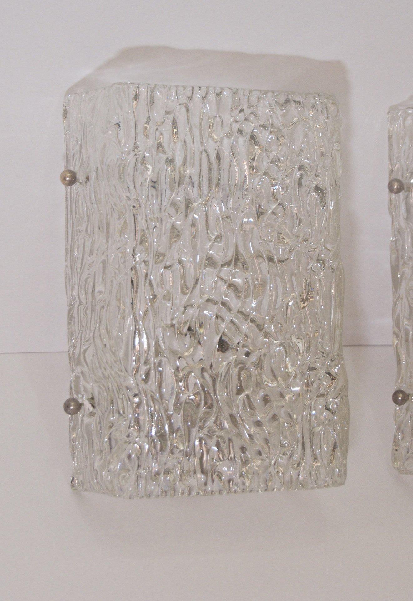 Pair of Kalmar Ice Glass Sconces In Good Condition In Stamford, CT
