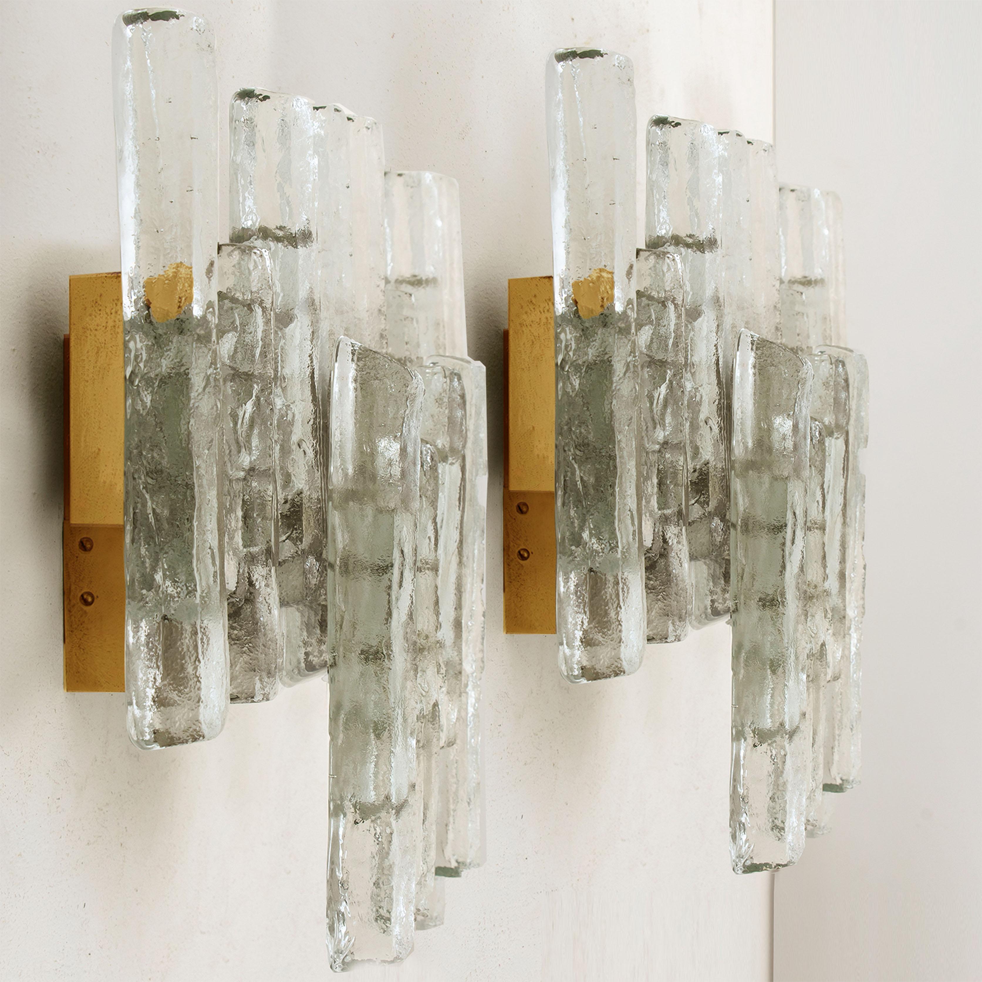 Pair of Kalmar Ice Glass Wall Sconce by J.T. Kalmar, Austria, 1970s For Sale 5