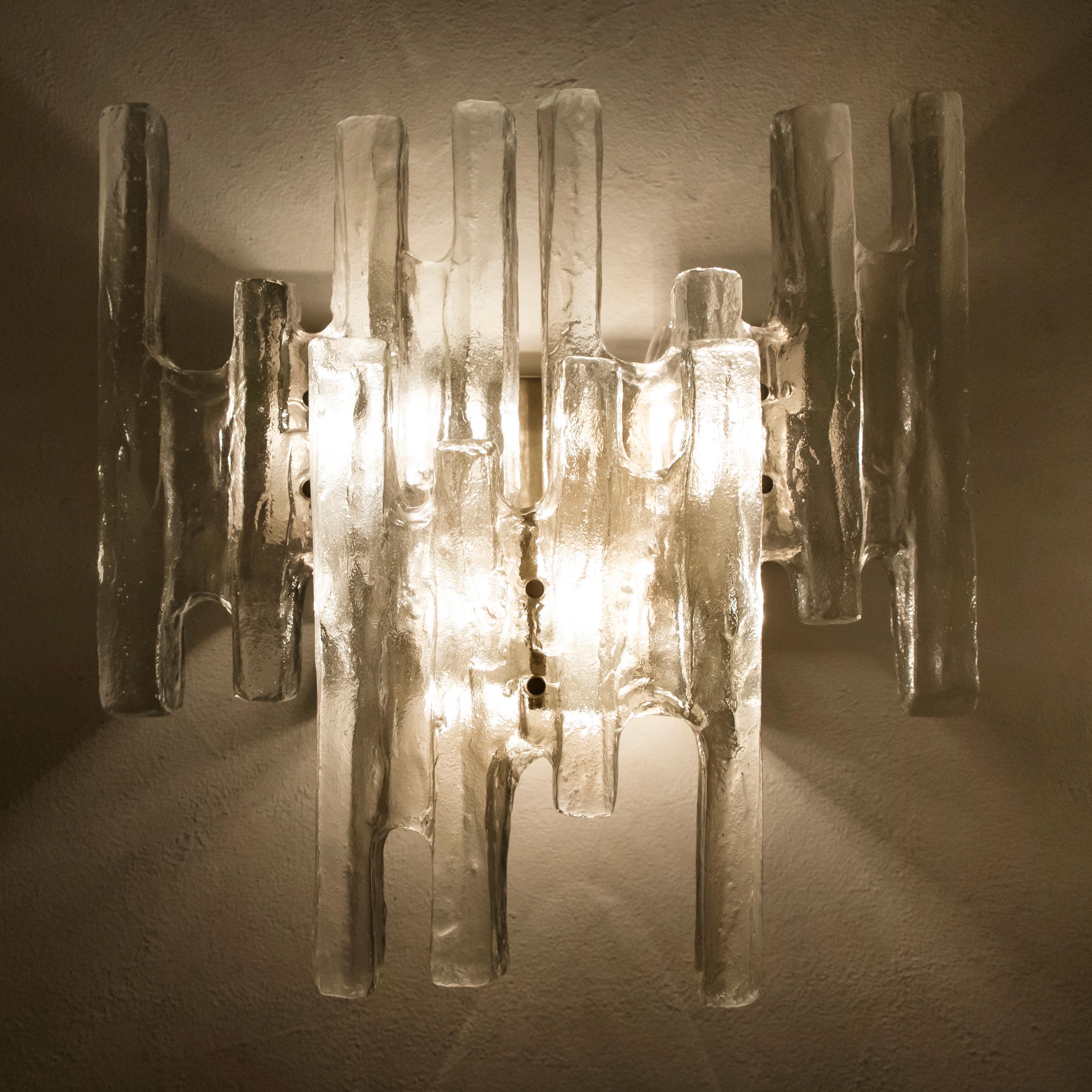 Pair of Kalmar Ice Glass Wall Sconce by J.T. Kalmar, Austria, 1970s In Good Condition For Sale In Rijssen, NL