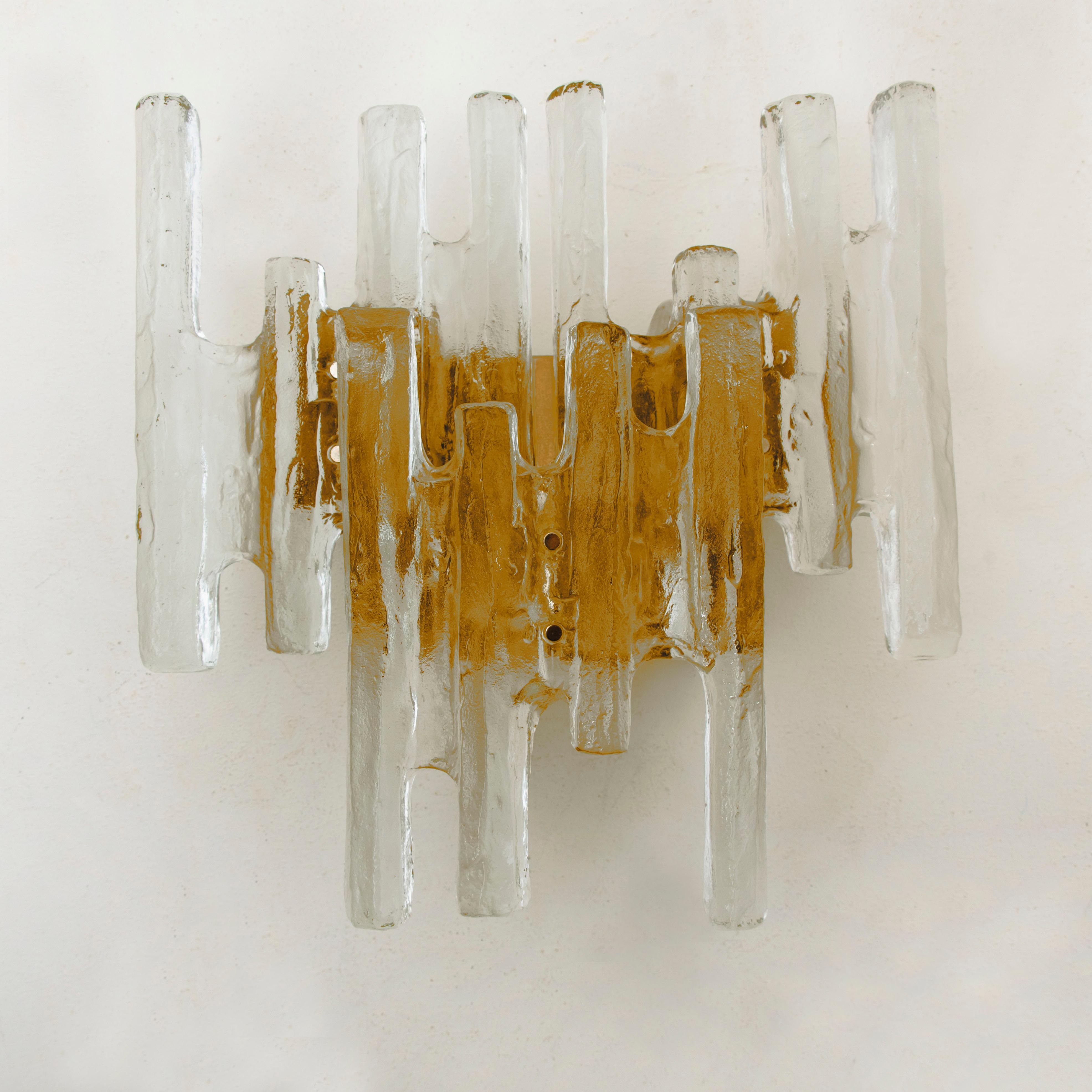 Pair of Kalmar Ice Glass Wall Sconce by J.T. Kalmar, Austria, 1970s For Sale 3