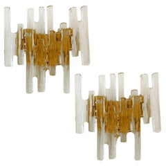 Pair of Kalmar Ice Glass Wall Sconce by J.T. Kalmar, Austria, 1970s