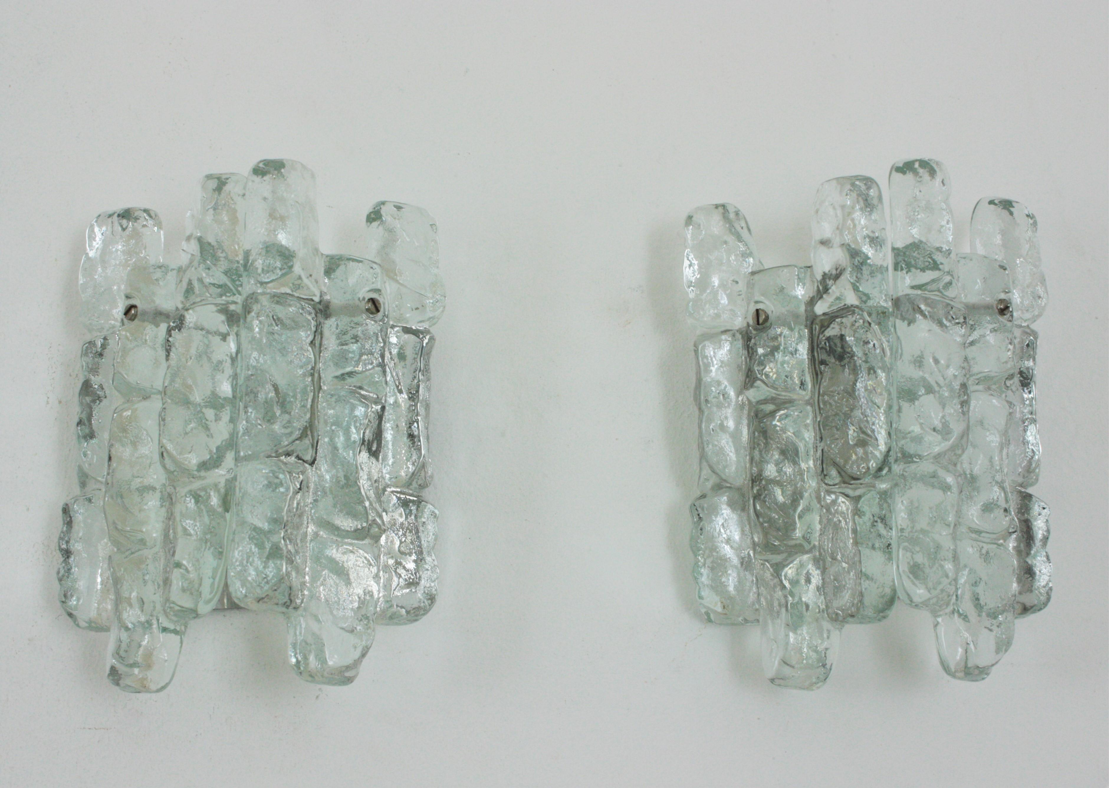 Pair of Kalmar Ice Glass Wall Sconces, 1960s For Sale 4