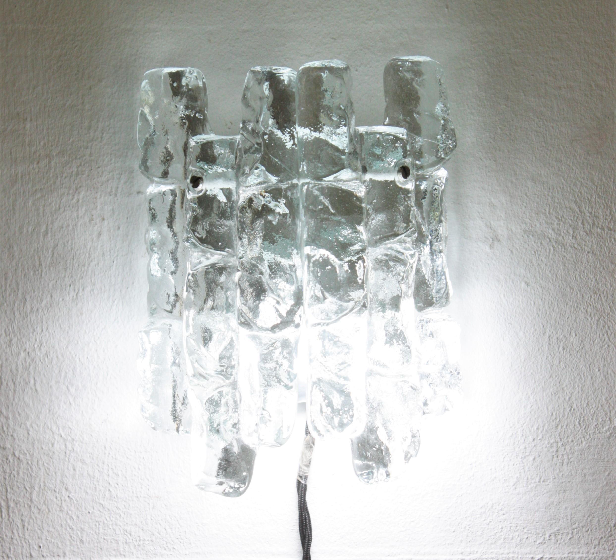 Pair of Kalmar Ice Glass Wall Sconces, 1960s For Sale 5