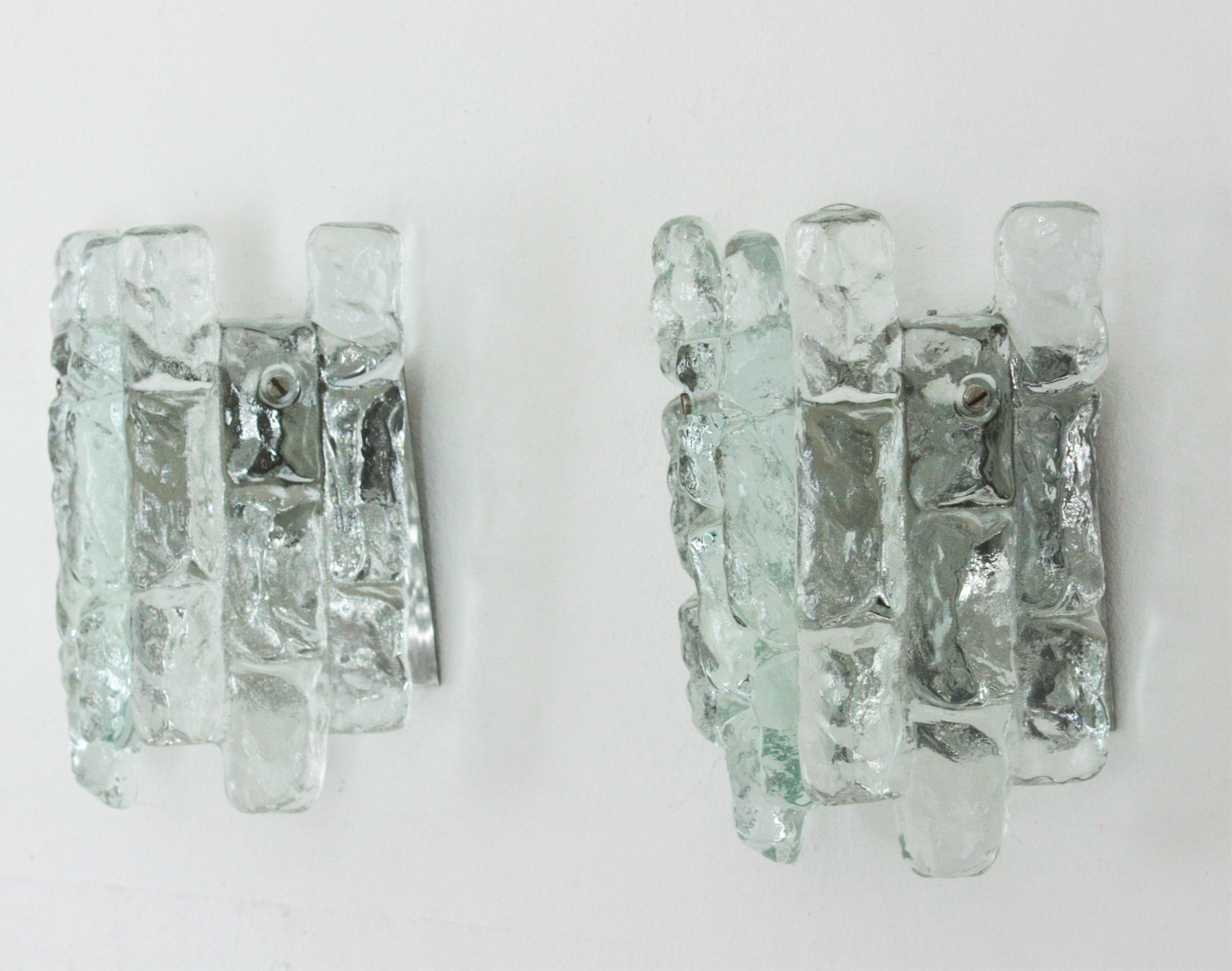 Pair of Kalmar Ice Glass Wall Sconces, 1960s In Good Condition For Sale In Barcelona, ES