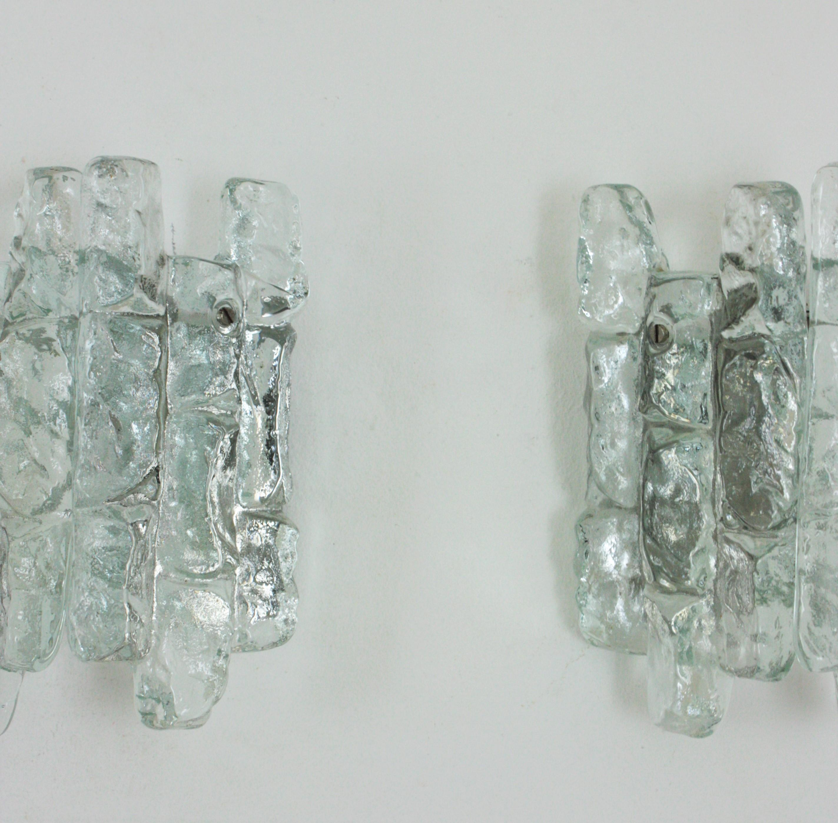 Pair of Kalmar Ice Glass Wall Sconces, 1960s For Sale 2