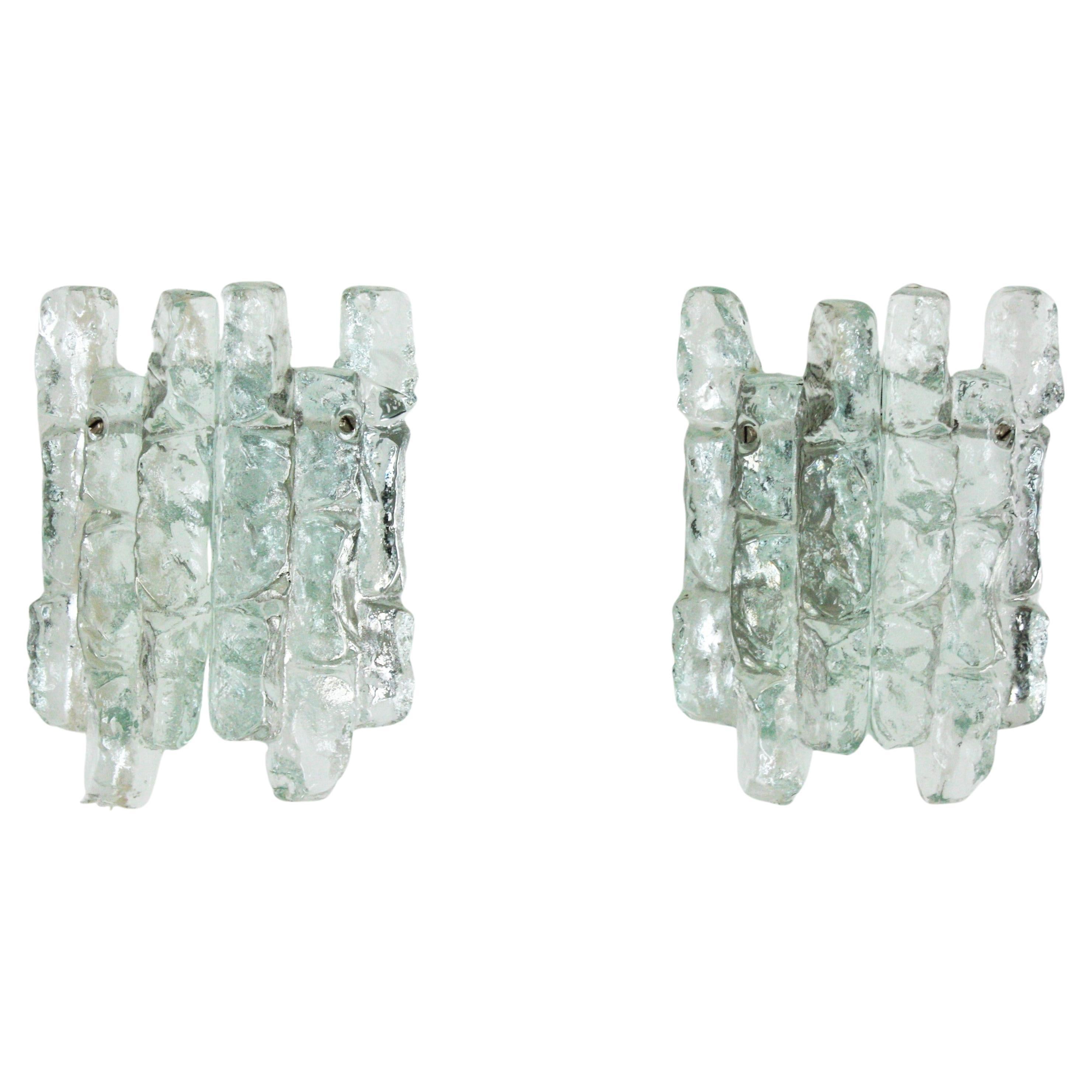Pair of Kalmar Ice Glass Wall Sconces, 1960s For Sale