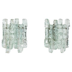 Vintage Pair of Kalmar Ice Glass Wall Sconces, 1960s