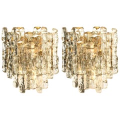 Pair of Kalmar Ice Glass Wall Sconces by J.T. Kalmar, Austria, 1970s