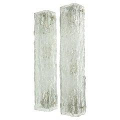 Pair of Kalmar/Kaiser Wall Lights Bend Glass on White Metal Frame, Germany, 1960