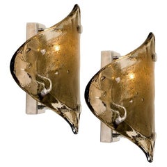 Pair of Kalmar Murano Smoke Glass Sconces or Wall Lights, 1970s