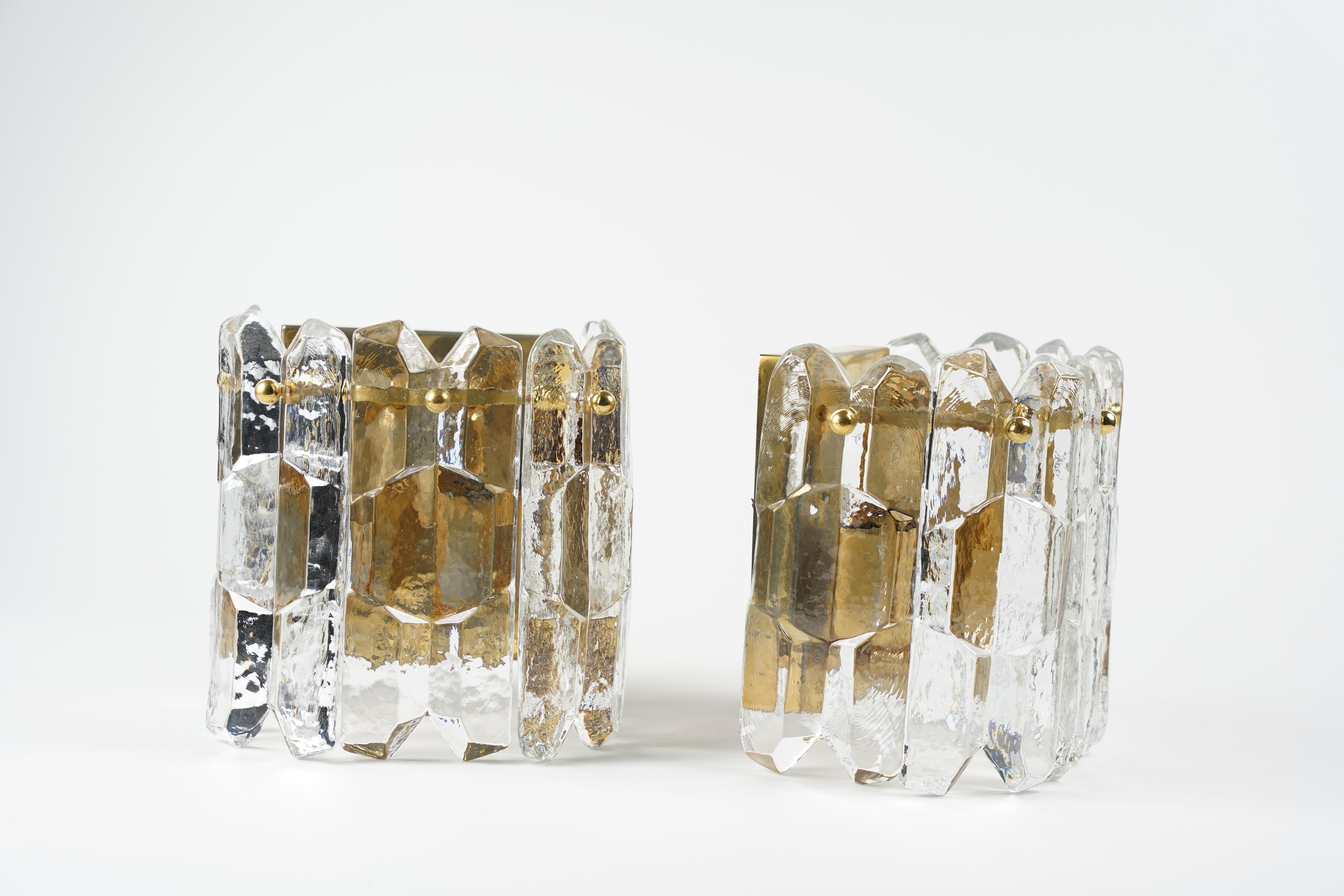 Mid-Century Modern Pair of Kalmar Palazzo Crystal Sconces, Vienna Austria, 1975 For Sale