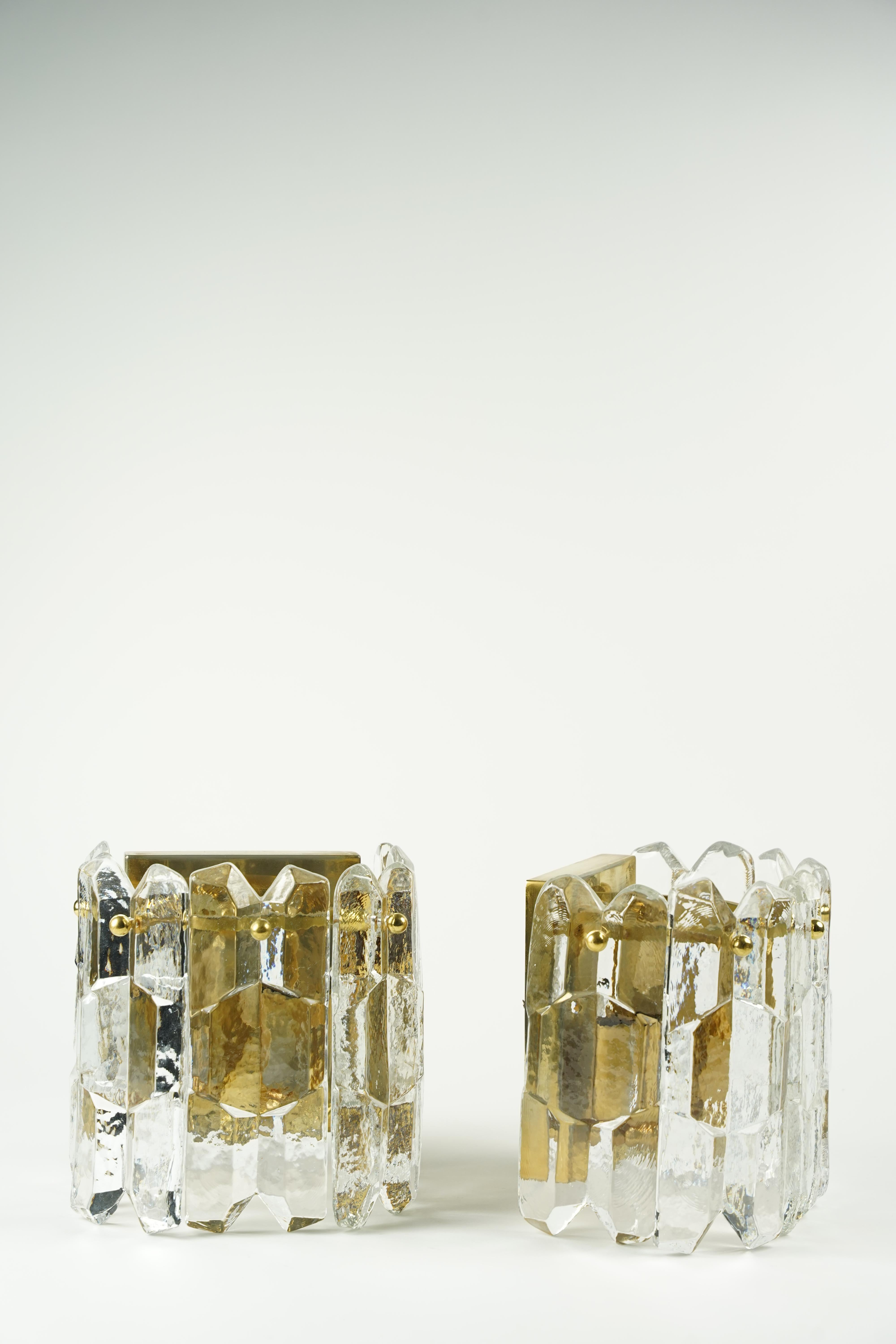 Cast Pair of Kalmar Palazzo Crystal Sconces, Vienna Austria, 1975 For Sale