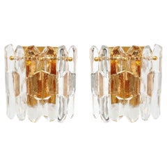 Pair of Kalmar Sconces Wall Lights 'Palazzo', Glass Gilt Brass, 1970s
