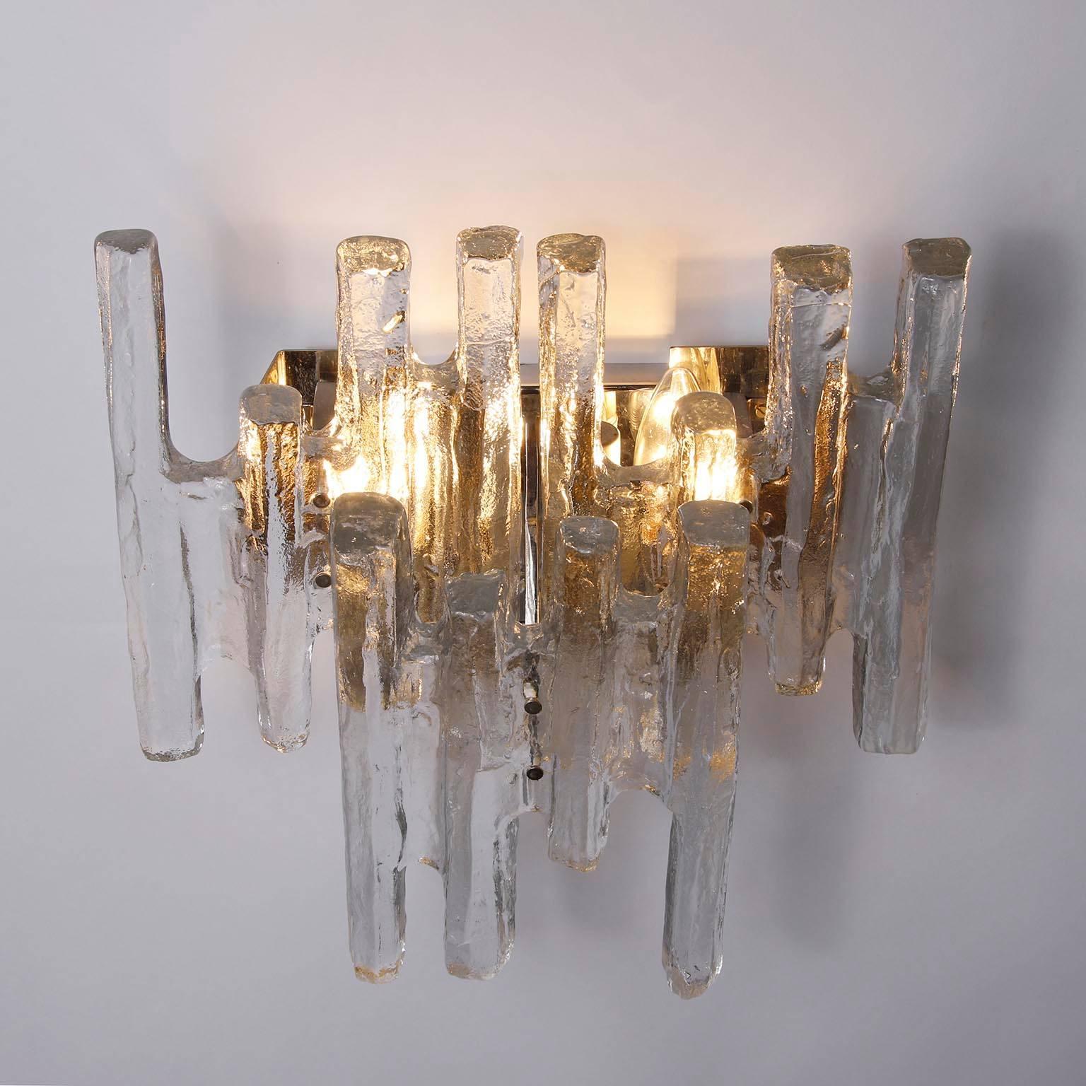 Pair Mid-Century Modern Sconces Wall Lights 'Pan' by Kalmar, Glass Nickel, 1970s For Sale 5