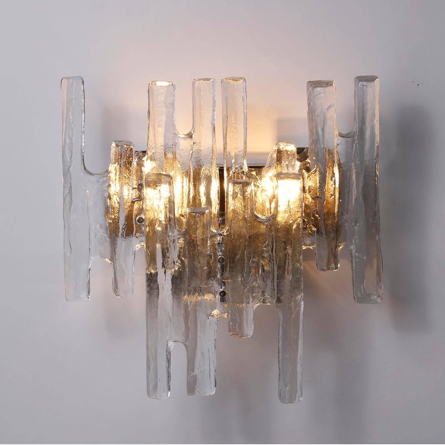 Pair Mid-Century Modern Sconces Wall Lights 'Pan' by Kalmar, Glass Nickel, 1970s For Sale 1