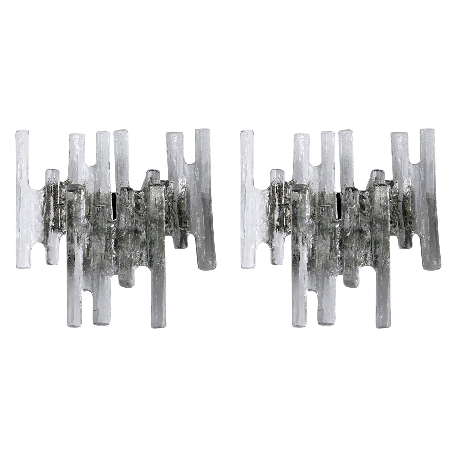 Pair Mid-Century Modern Sconces Wall Lights 'Pan' by Kalmar, Glass Nickel, 1970s For Sale