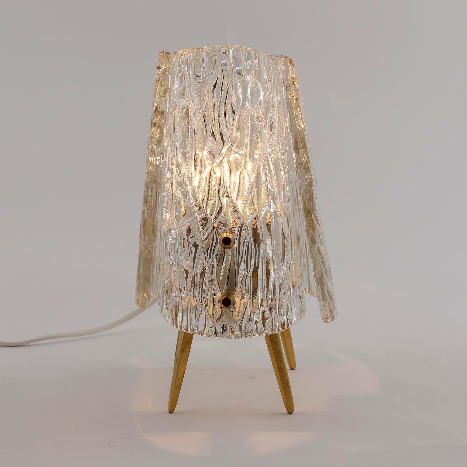 Pair of Kalmar Table Lamps, Brass and Textured Glass, 1960 5