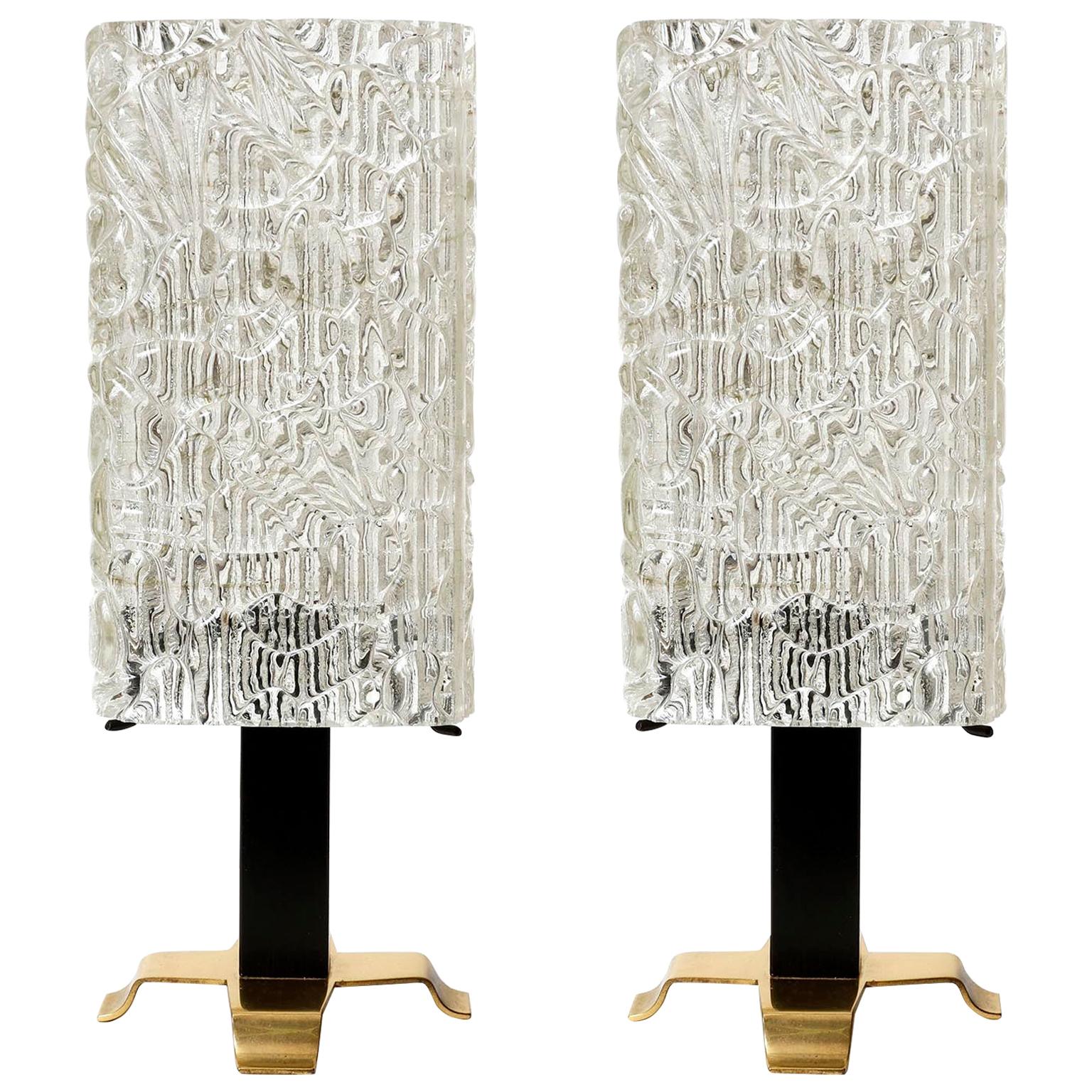 Pair of Kalmar Table Lamps, Brass Glass, 1950s For Sale