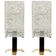 Pair of Kalmar Table Lamps, Brass Glass, 1950s