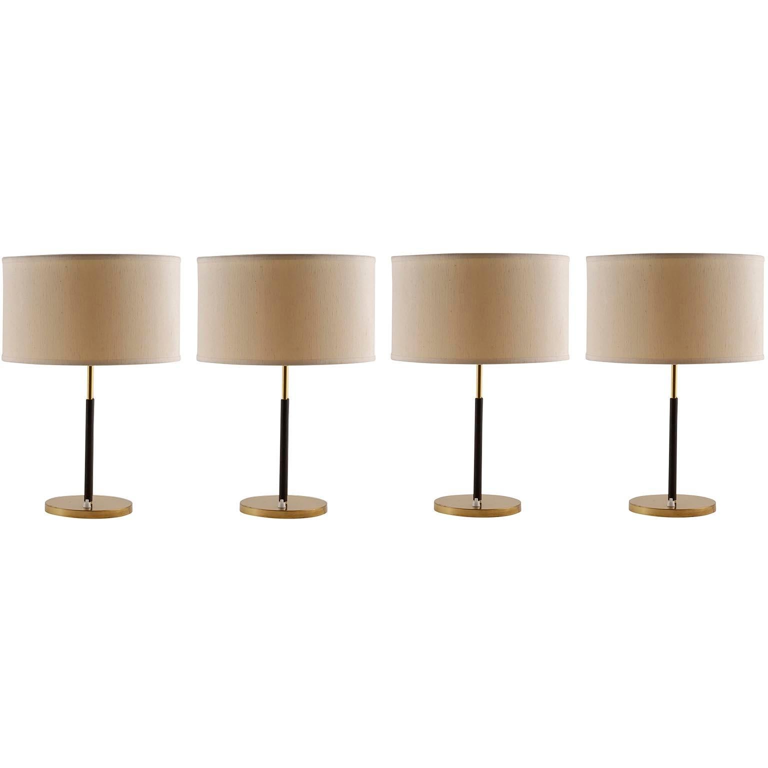 Two Pairs of Kalmar Table Lamps, Brass Leather, 1960s
