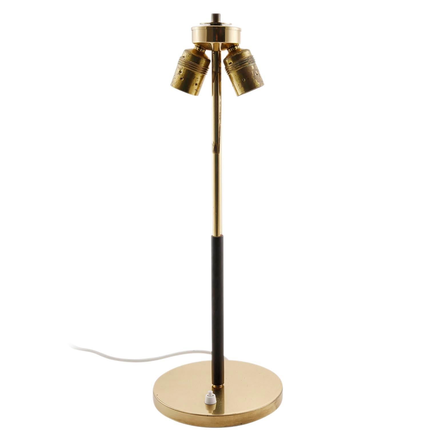 Pair of Kalmar Table Lamps, Brass Leather, 1960s In Good Condition In Hausmannstätten, AT