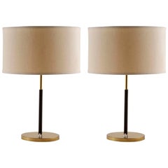 Pair of Kalmar Table Lamps, Brass Leather, 1960s
