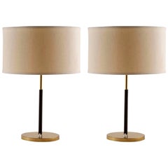 Pair of Kalmar Table Lamps, Brass Leather, 1960s
