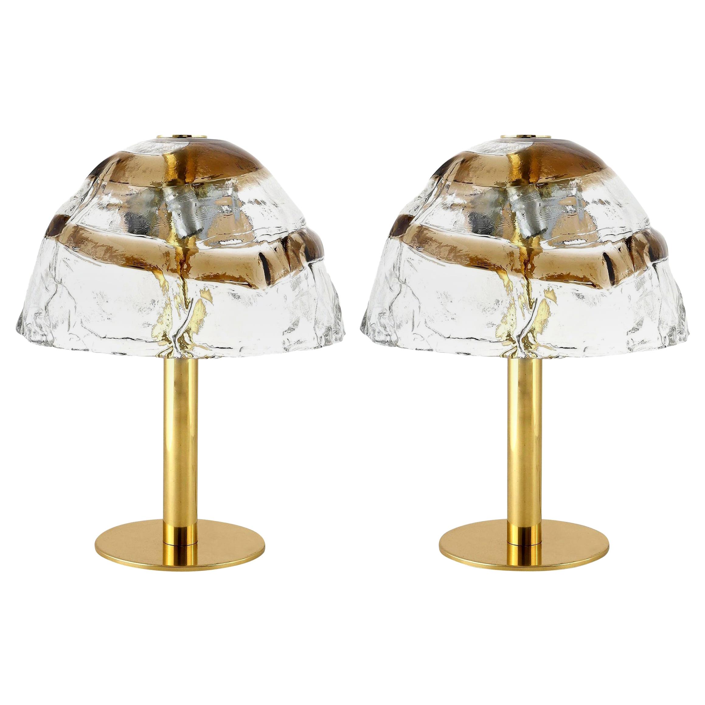 Pair of Kalmar Table Lamps 'Dom', Brass and Murano Glass, 1970