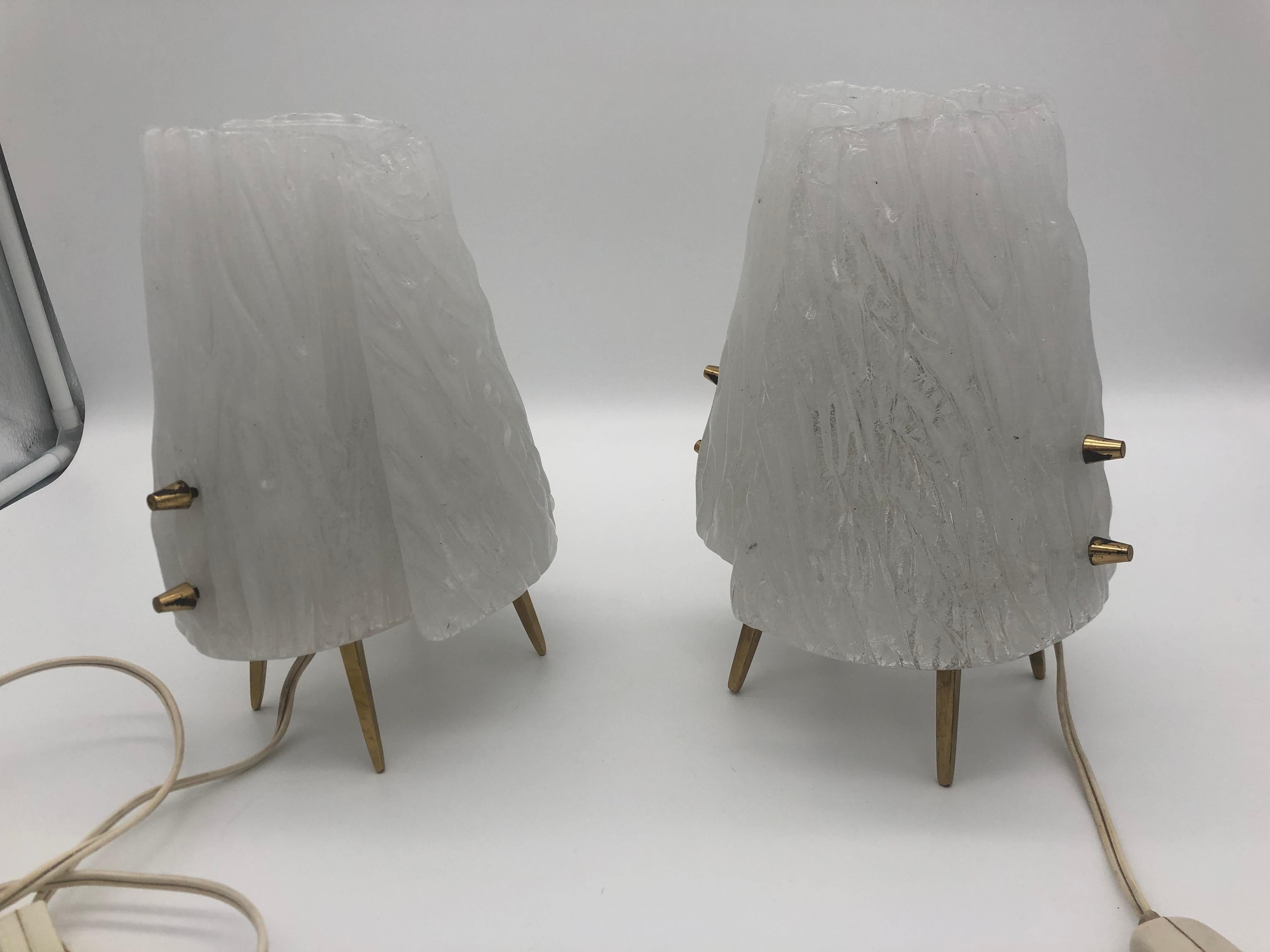 Pair of Kalmar Table or Nightstand Lamps, Textured Glass, 1960 For Sale 4