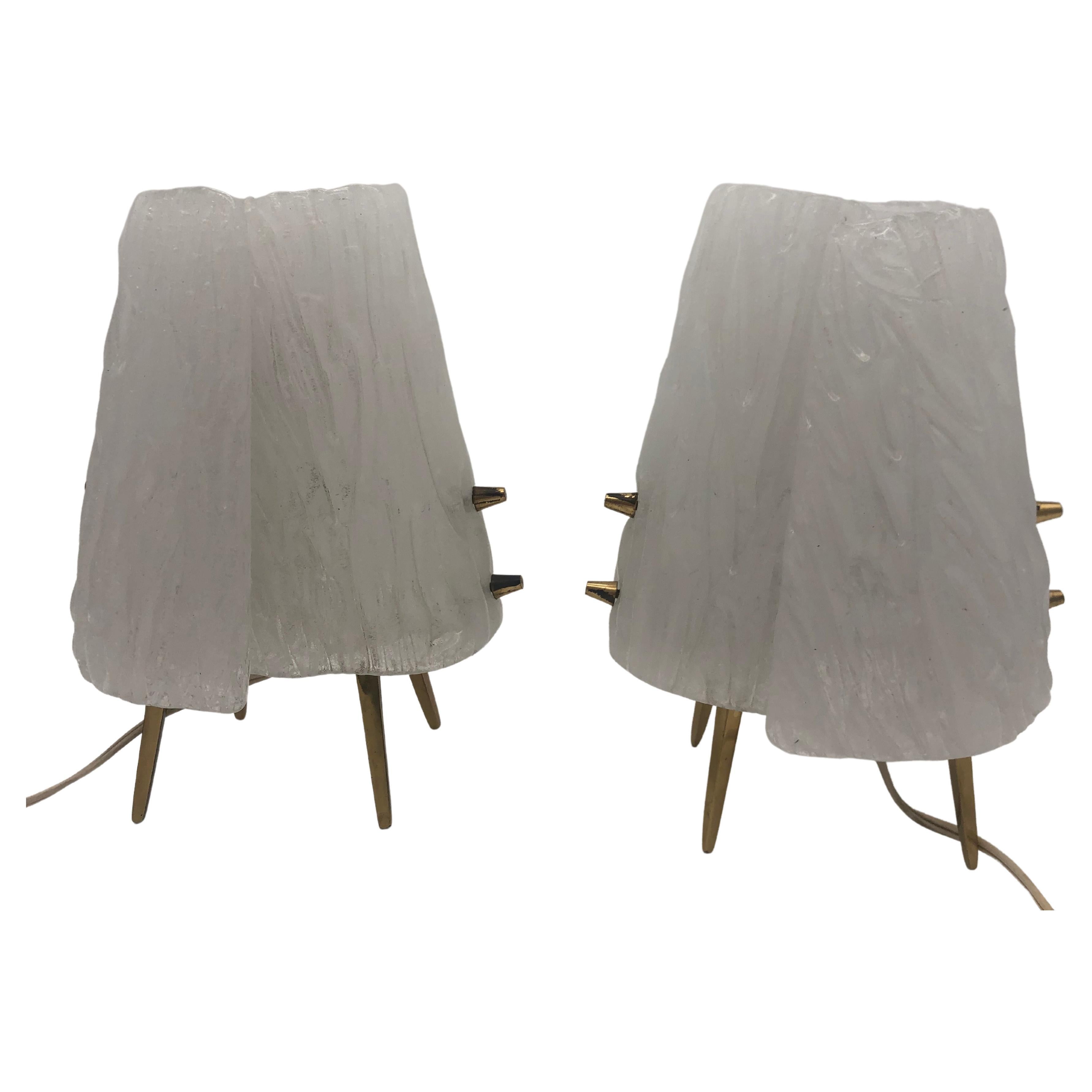 Pair of Kalmar Table or Nightstand Lamps, Textured Glass, 1960 For Sale