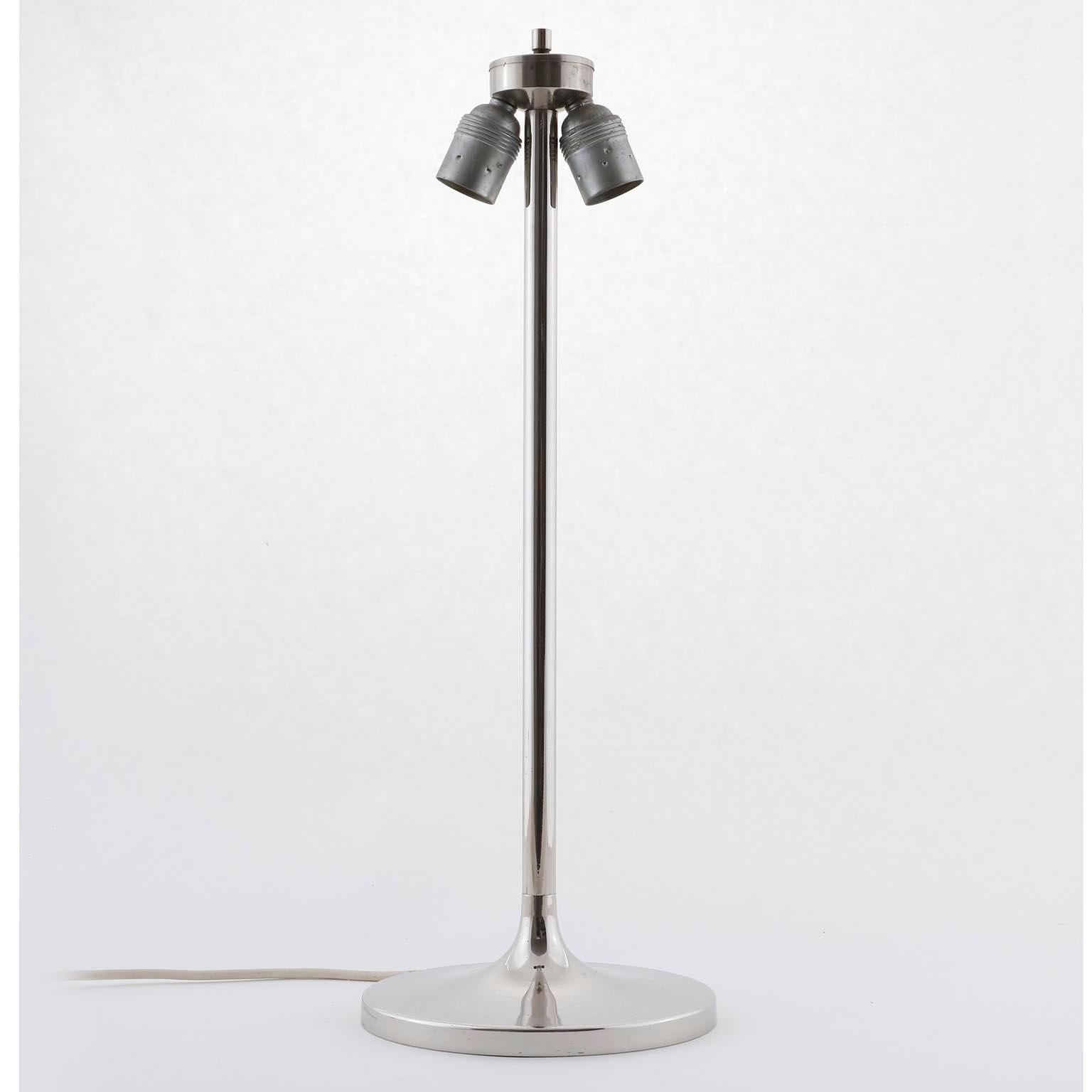 Late 20th Century Pair of Kalmar Table Lamps with Tulip Base, Polished Nickel, Beige Shade, 1970 For Sale