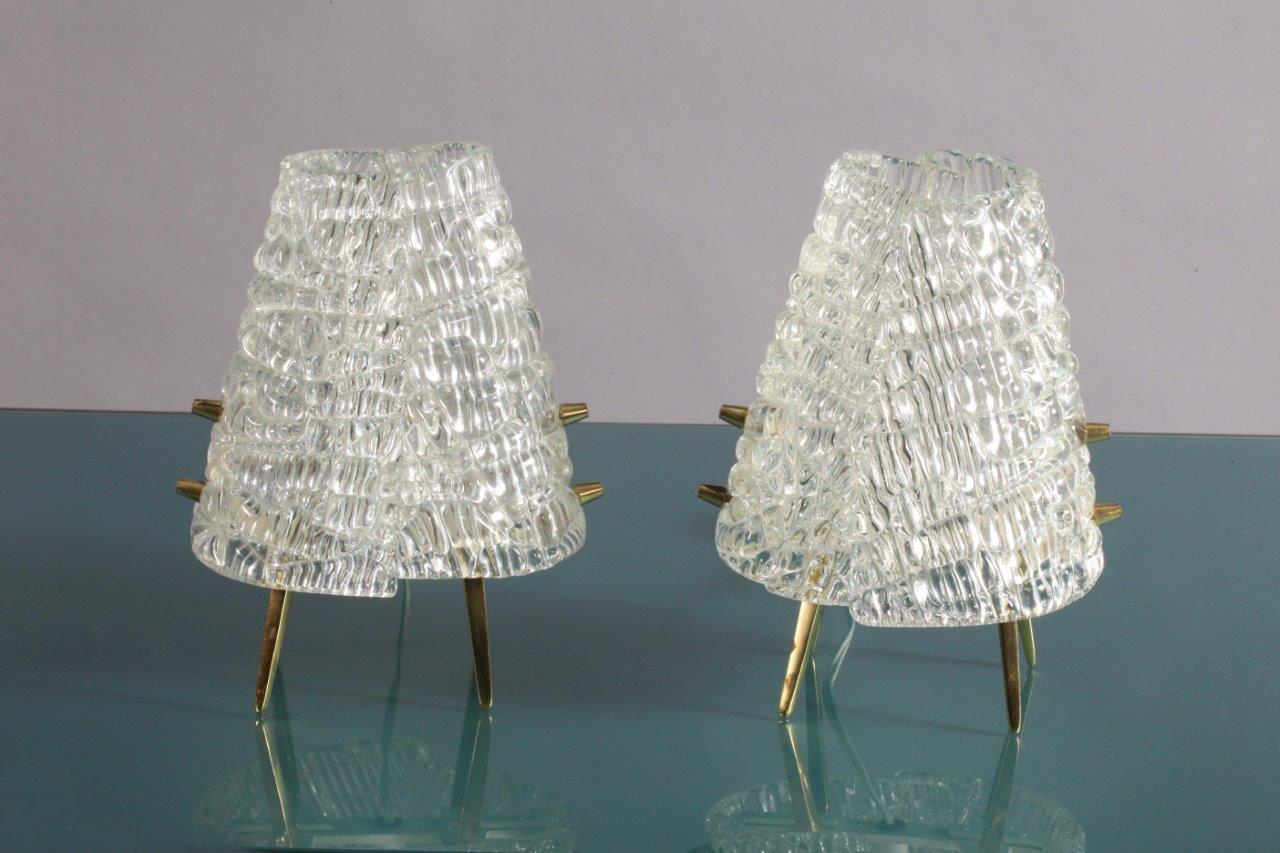 Mid-Century Modern Pair of Kalmar Tablelamps with Frostglass Shades Vienna, 1960