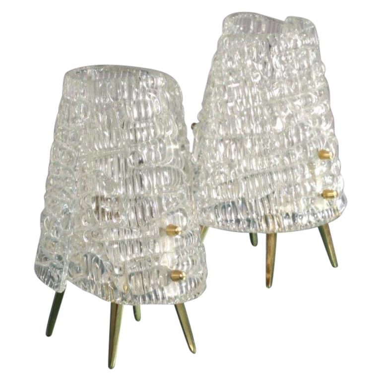 Pair of Kalmar Tablelamps with Frostglass Shades Vienna, 1960