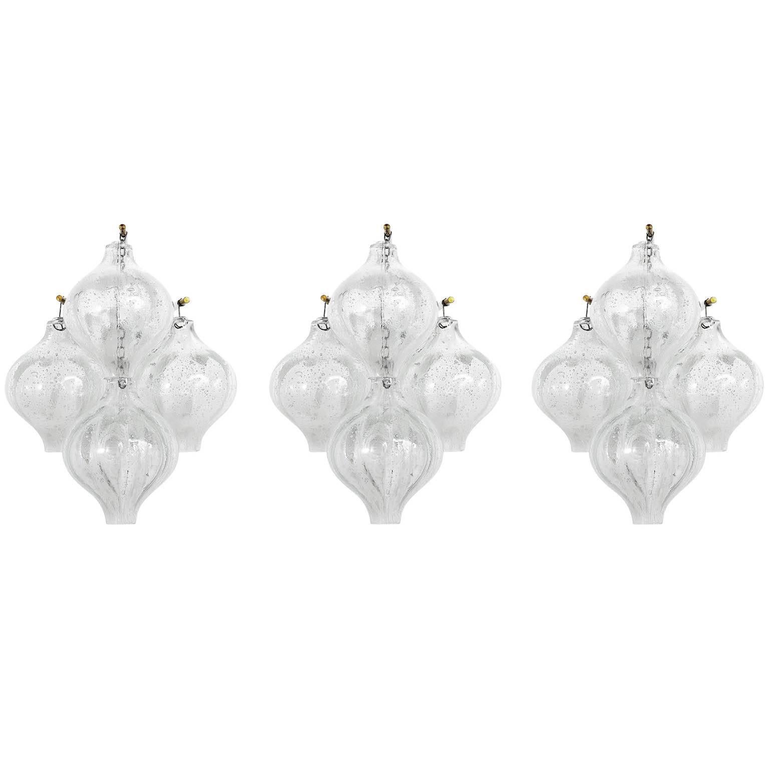 Pair of Kalmar Tulipan Wall Lights Sconces, Bubble Glass, 1970 4
