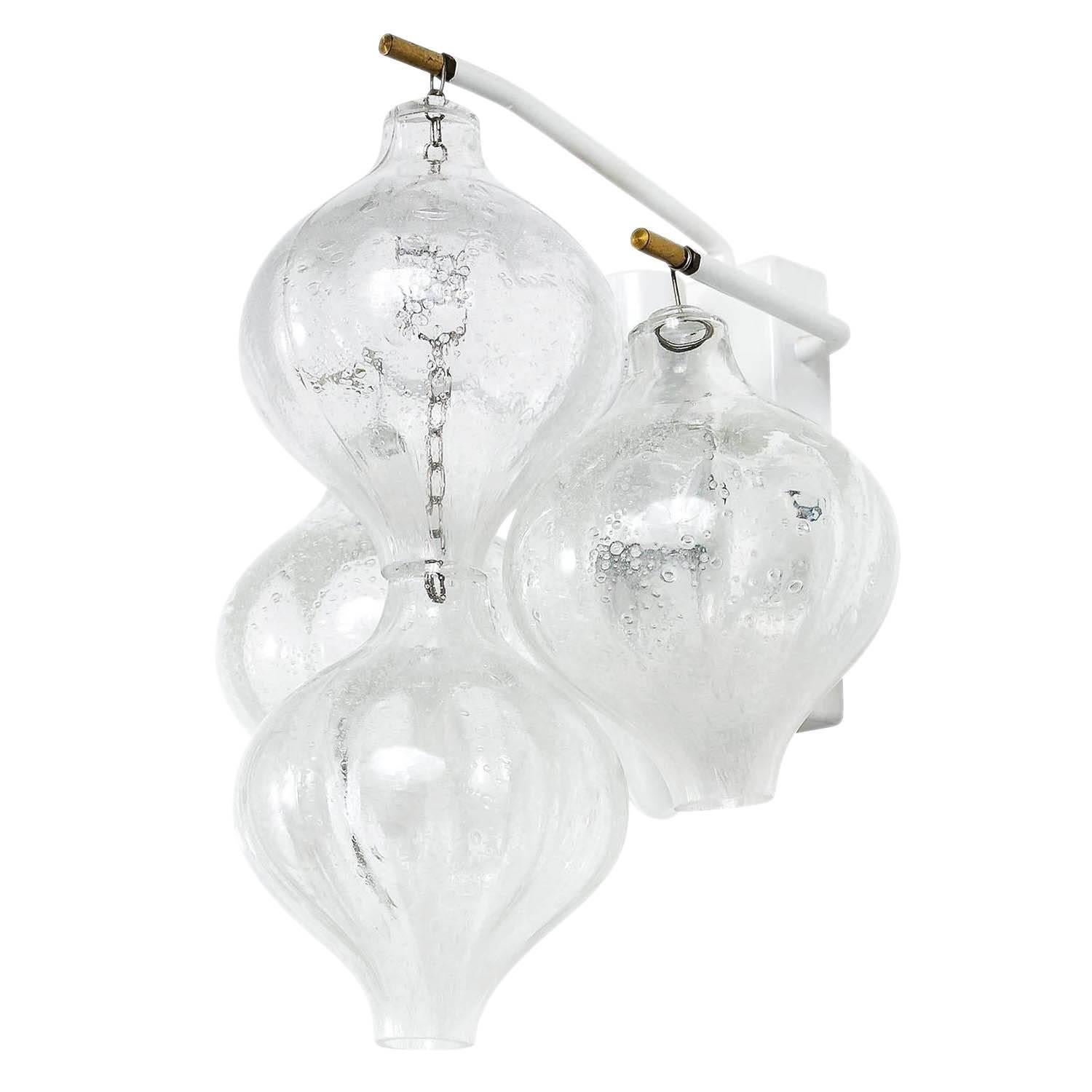 Mid-Century Modern Pair of Kalmar Tulipan Wall Lights Sconces, Bubble Glass, 1970 For Sale