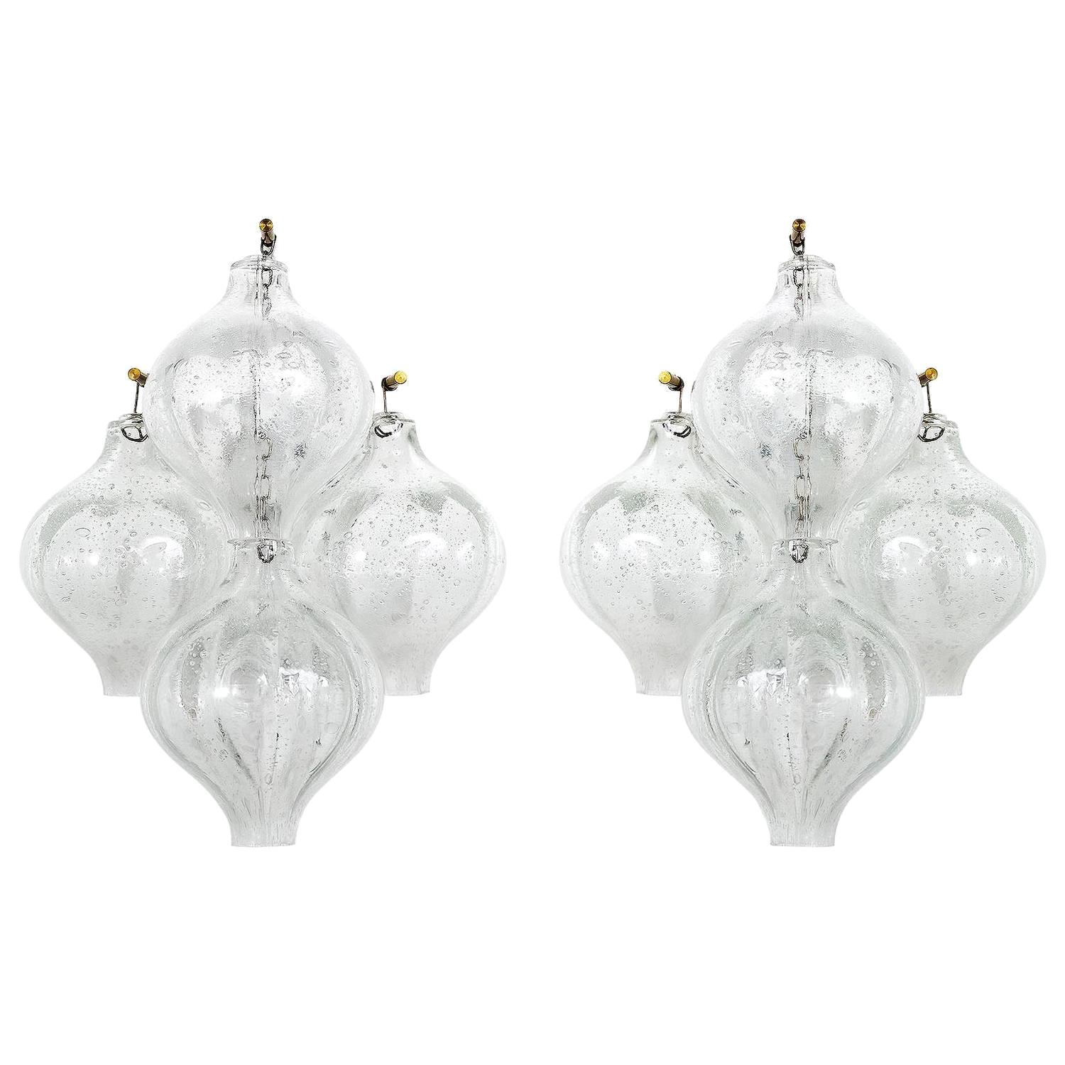 Pair of Kalmar Tulipan Wall Lights Sconces, Bubble Glass, 1970